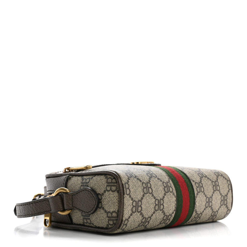 X BALENCIAGA BB Supreme Monogram Web Mini Ophidia Shoulder Bag Beige New Acero