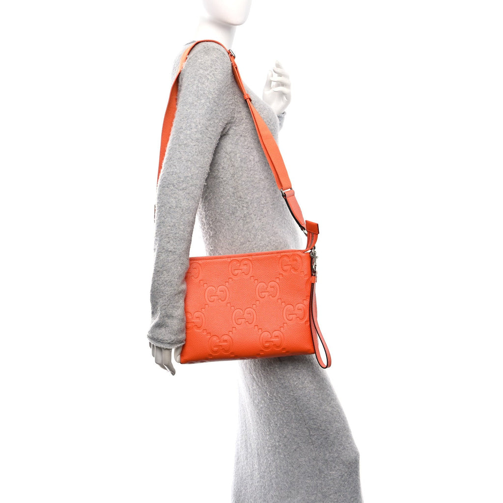 Piuma Calfskin Jumbo GG Embossed Medium Wristlet Messenger Bag Orange