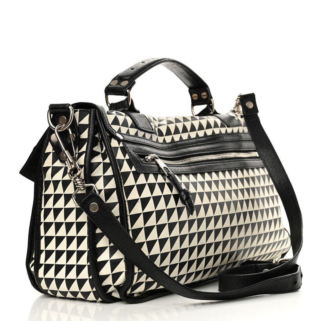 Calfskin Large PS1 Triangle Print Satchel Black White