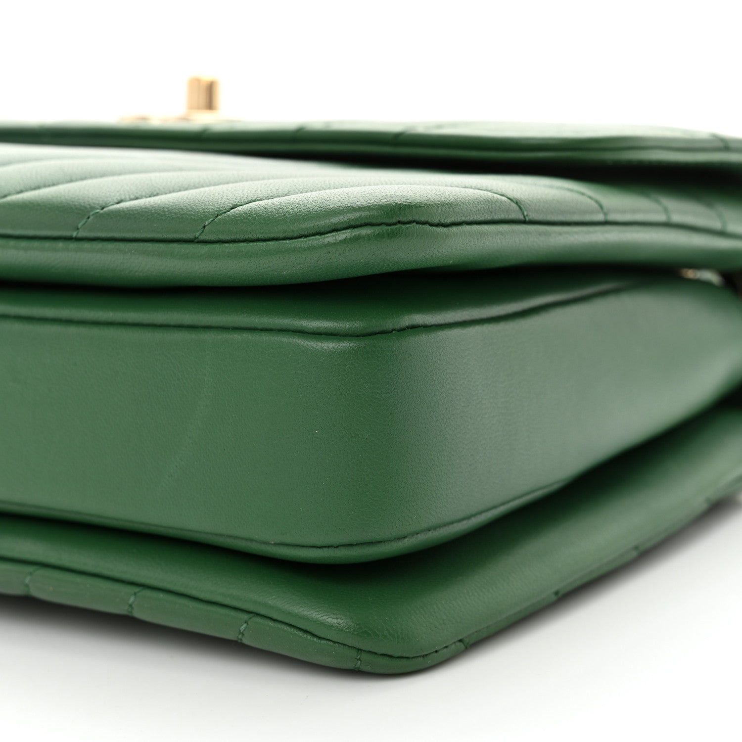 Lambskin Chevron Quilted Small Trendy CC Dual Handle Flap Bag Green