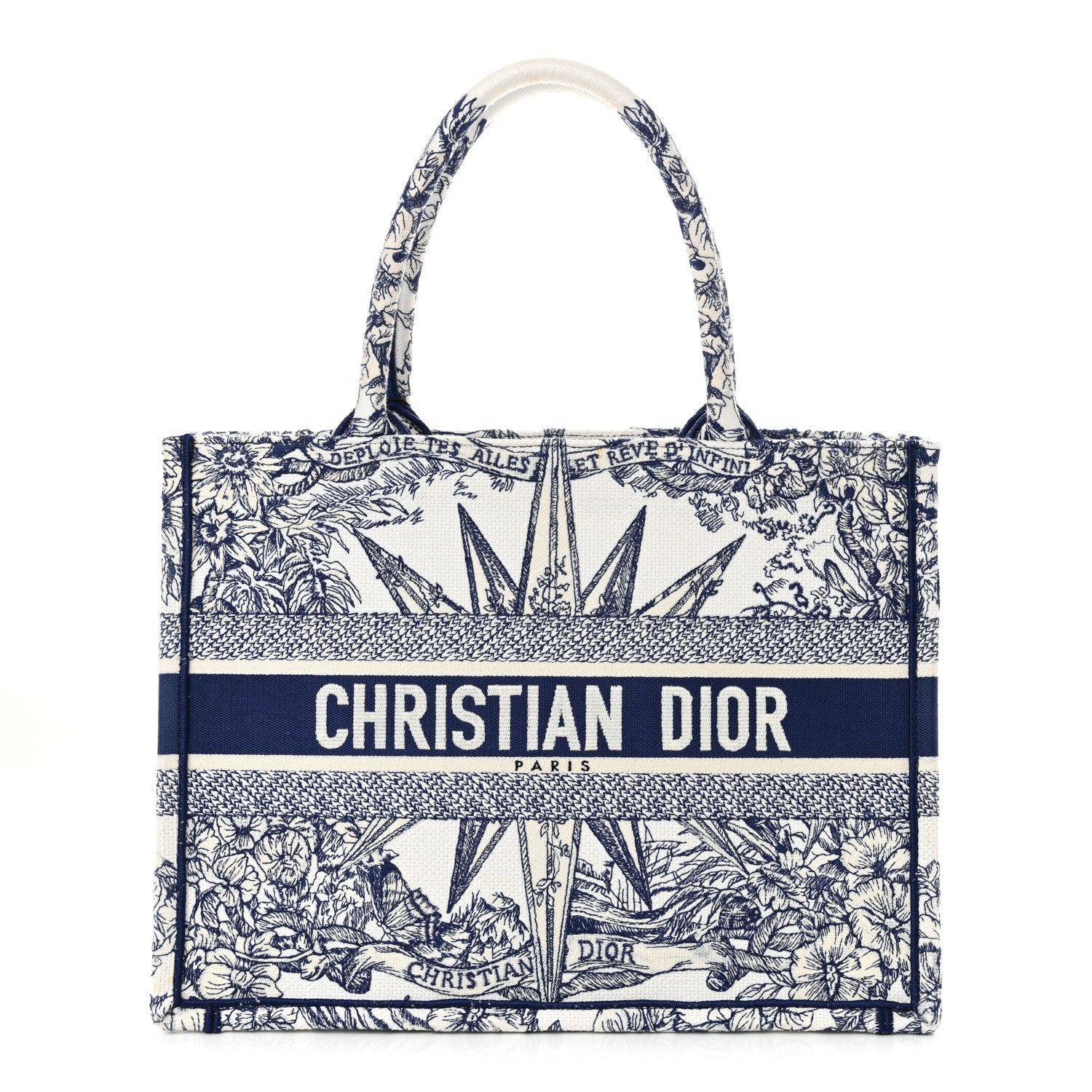 Canvas Embroidered Medium Reve d'Infini Book Tote Blue