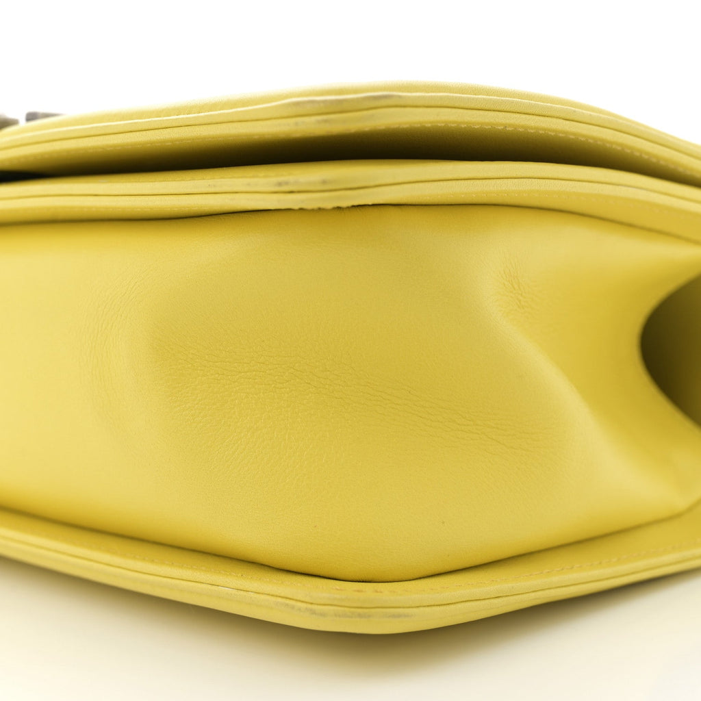 Calfskin Chevron Quilted Medium Boy Flap Yellow