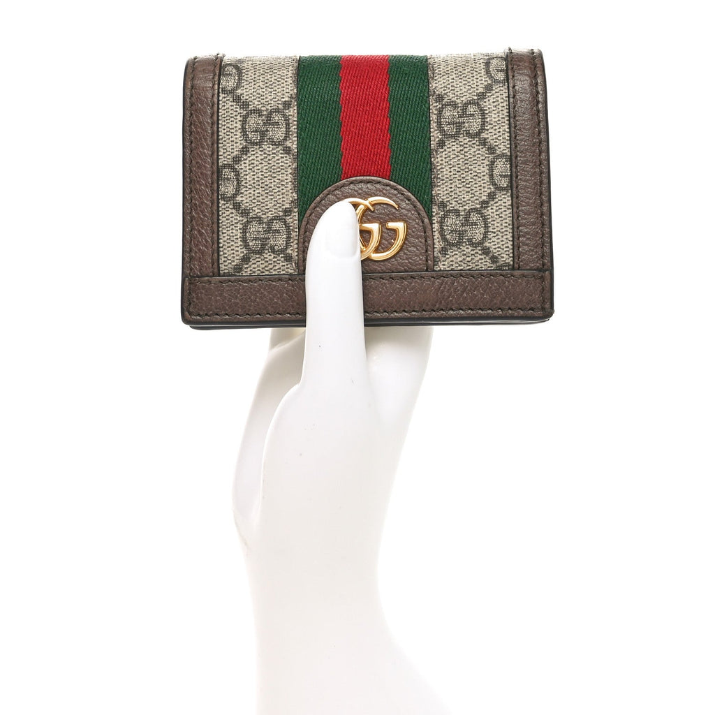 GG Supreme Monogram Textured Dollar Calfskin Web Ophidia  Case Beige New Acero