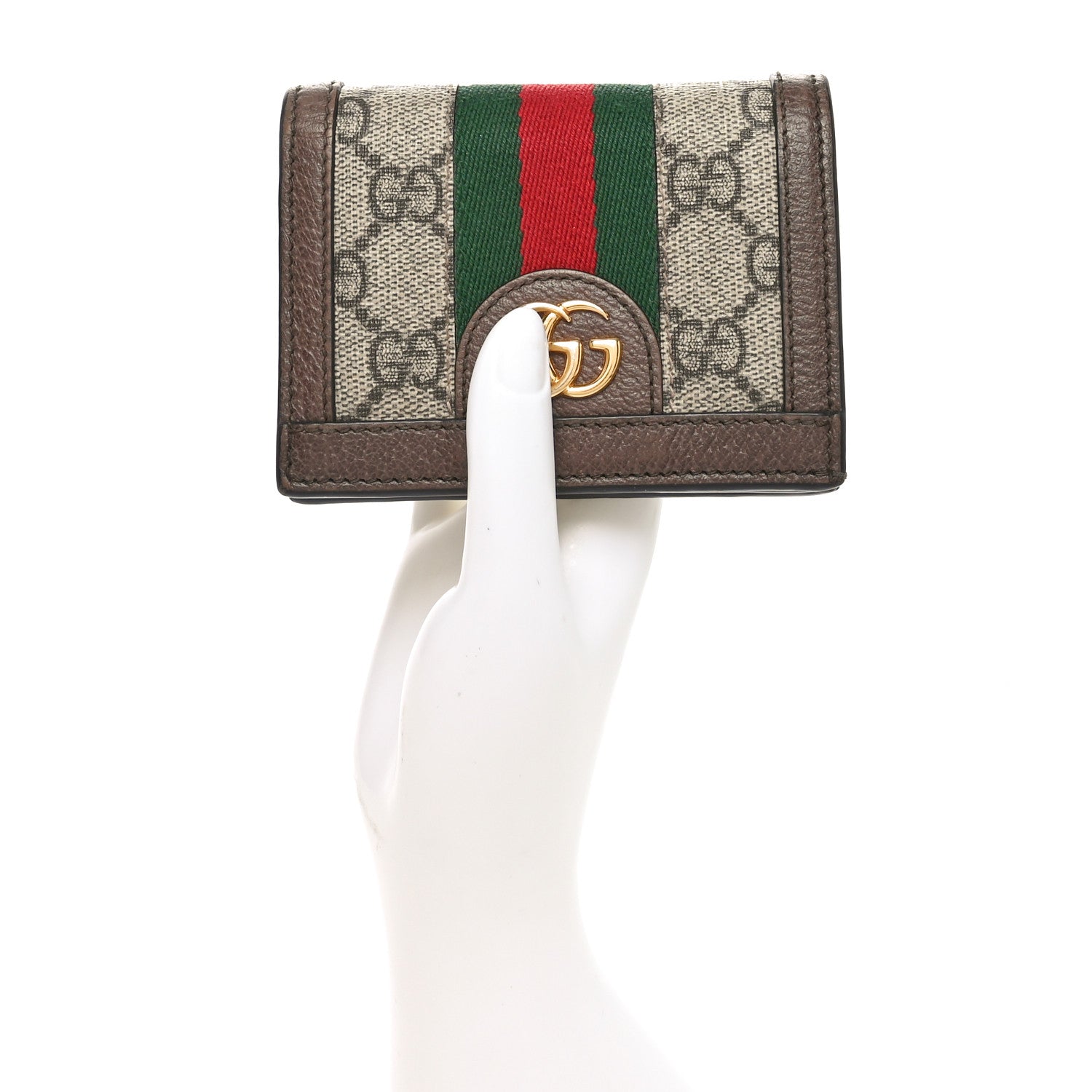 GG Supreme Monogram Textured Dollar Calfskin Web Ophidia  Case Beige New Acero