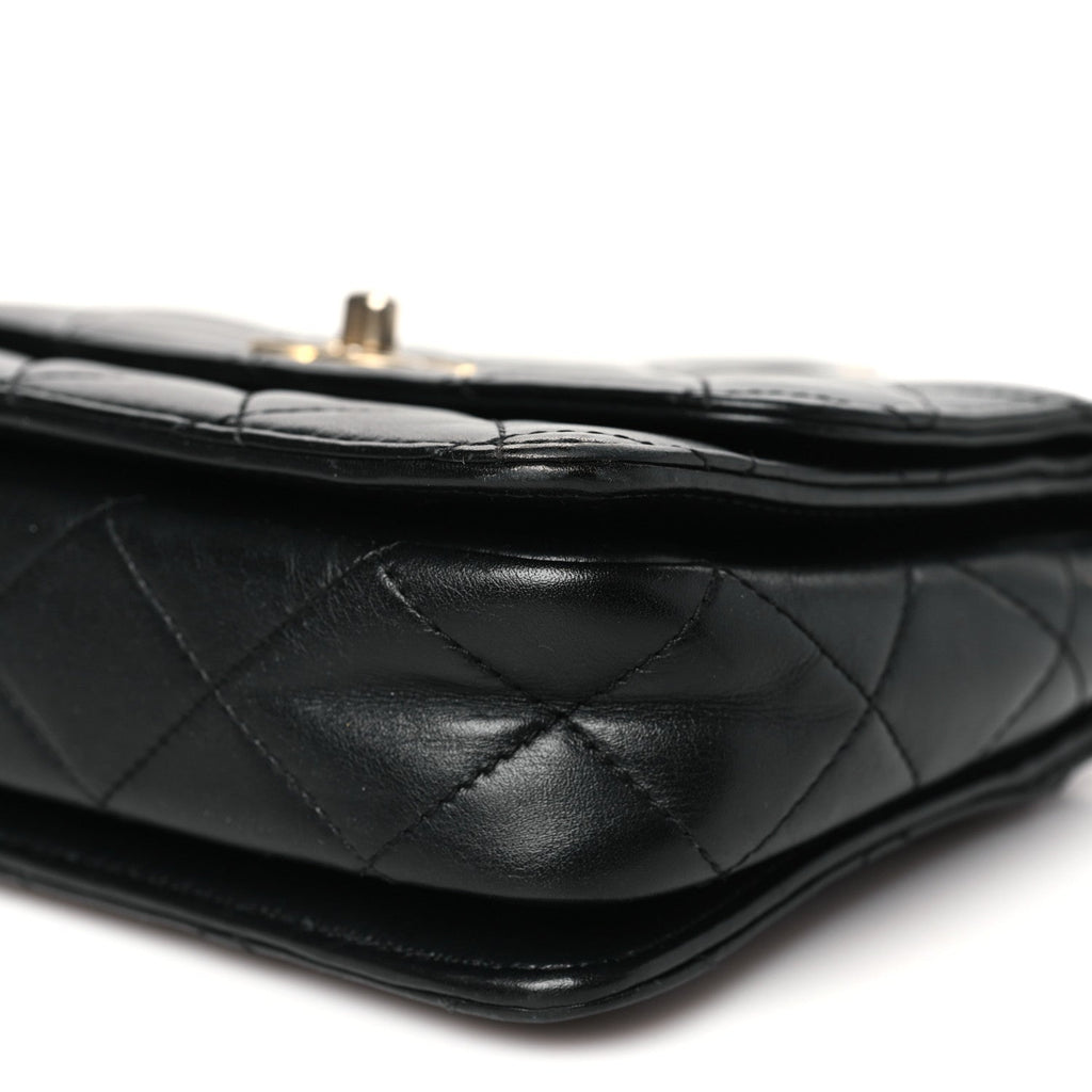 Lambskin Quilted Small Logo Top Handle Flap Black