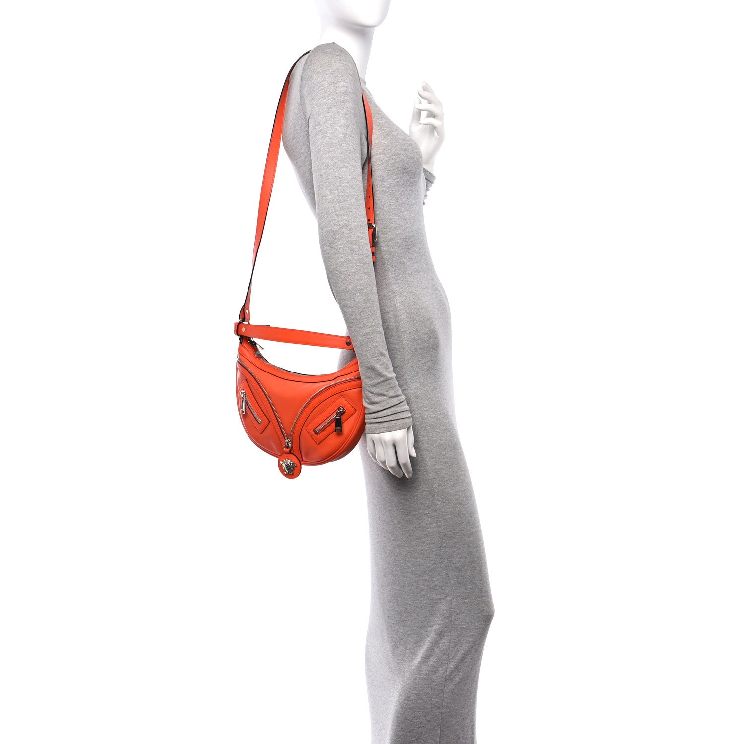 Calfskin Small Repeat Zip Hobo Orange