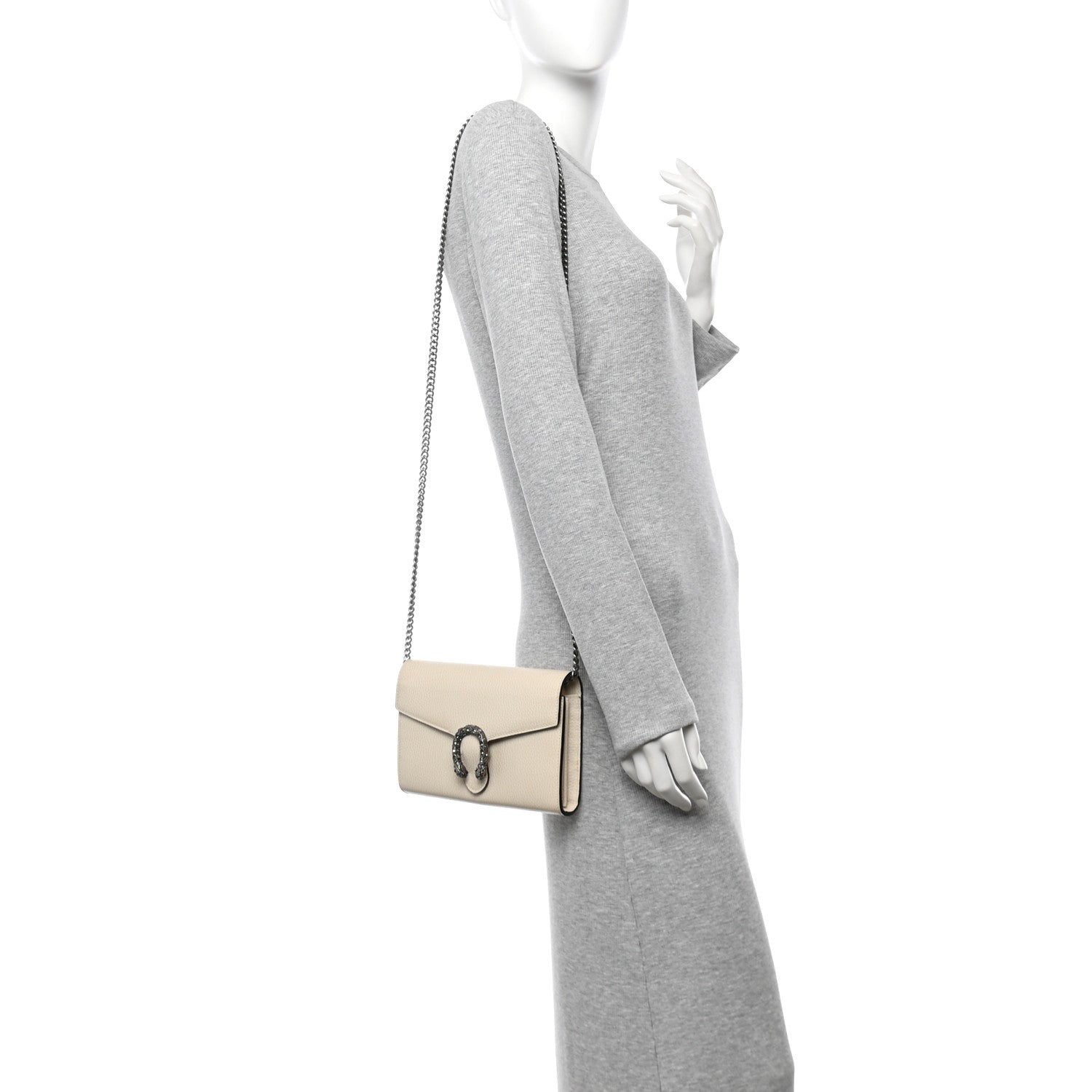 Dollar Calfskin Mini Dionysus Chain Wallet Mystic White
