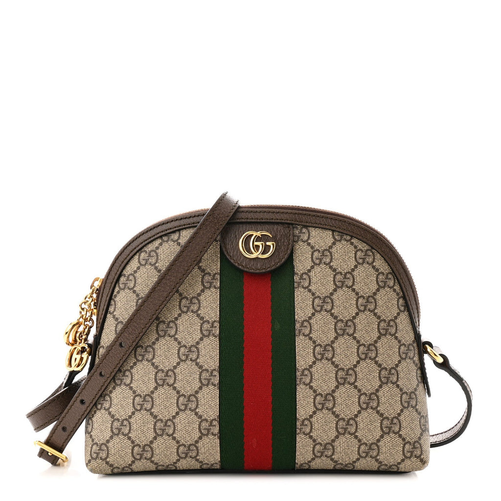 GG Supreme Monogram Textured Dollar Calfskin Web Small Ophidia Dome Shoulder Bag Beige Ebony New Acero