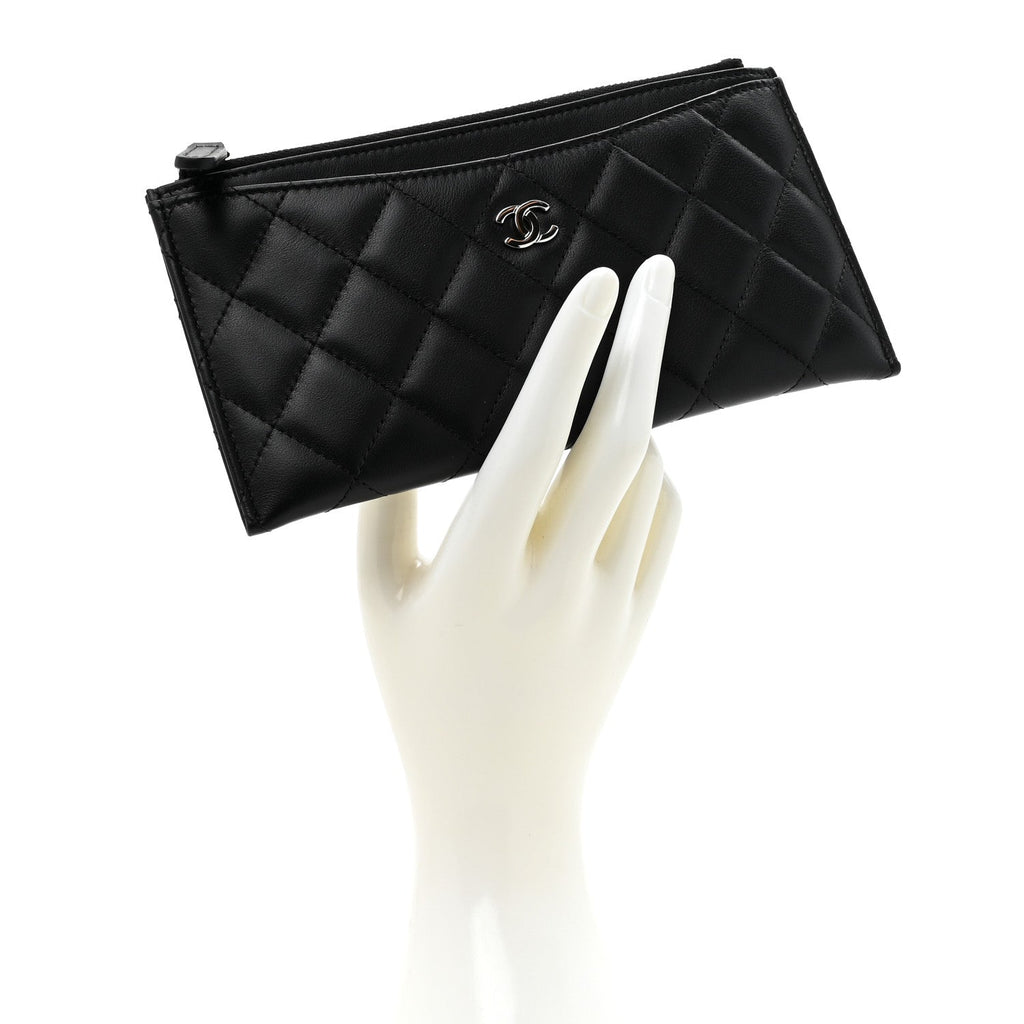 Lambskin Quilted Classic Zip Pouch Black