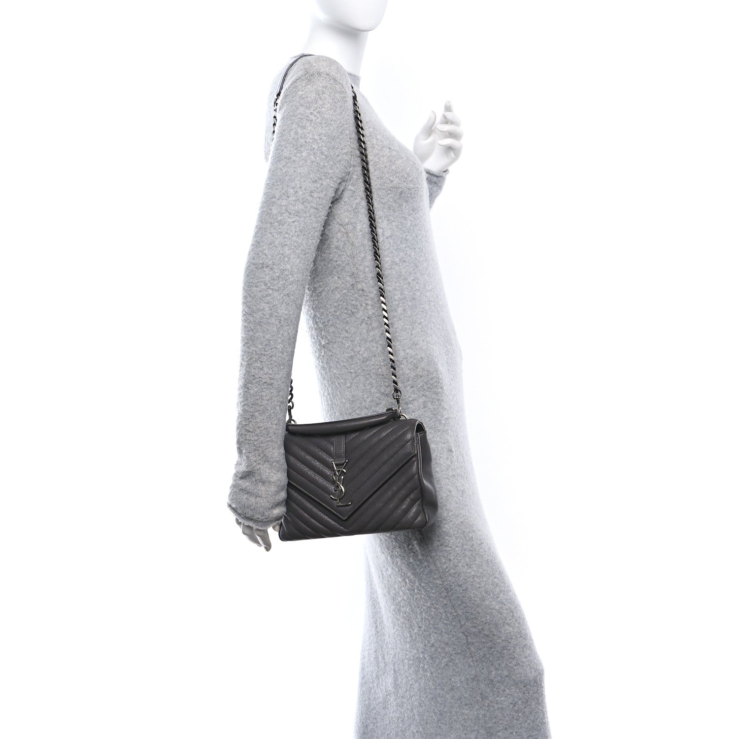 Sheepskin Matelasse Chevron Monogram Medium College Bag Asphalt
