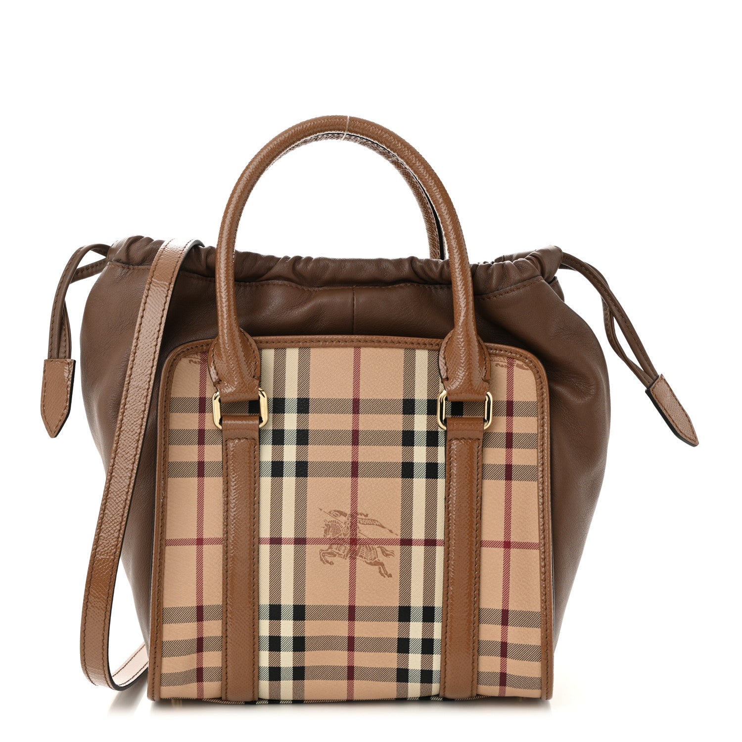 Patent Haymarket Check Small Dinton Tote Mid Camel
