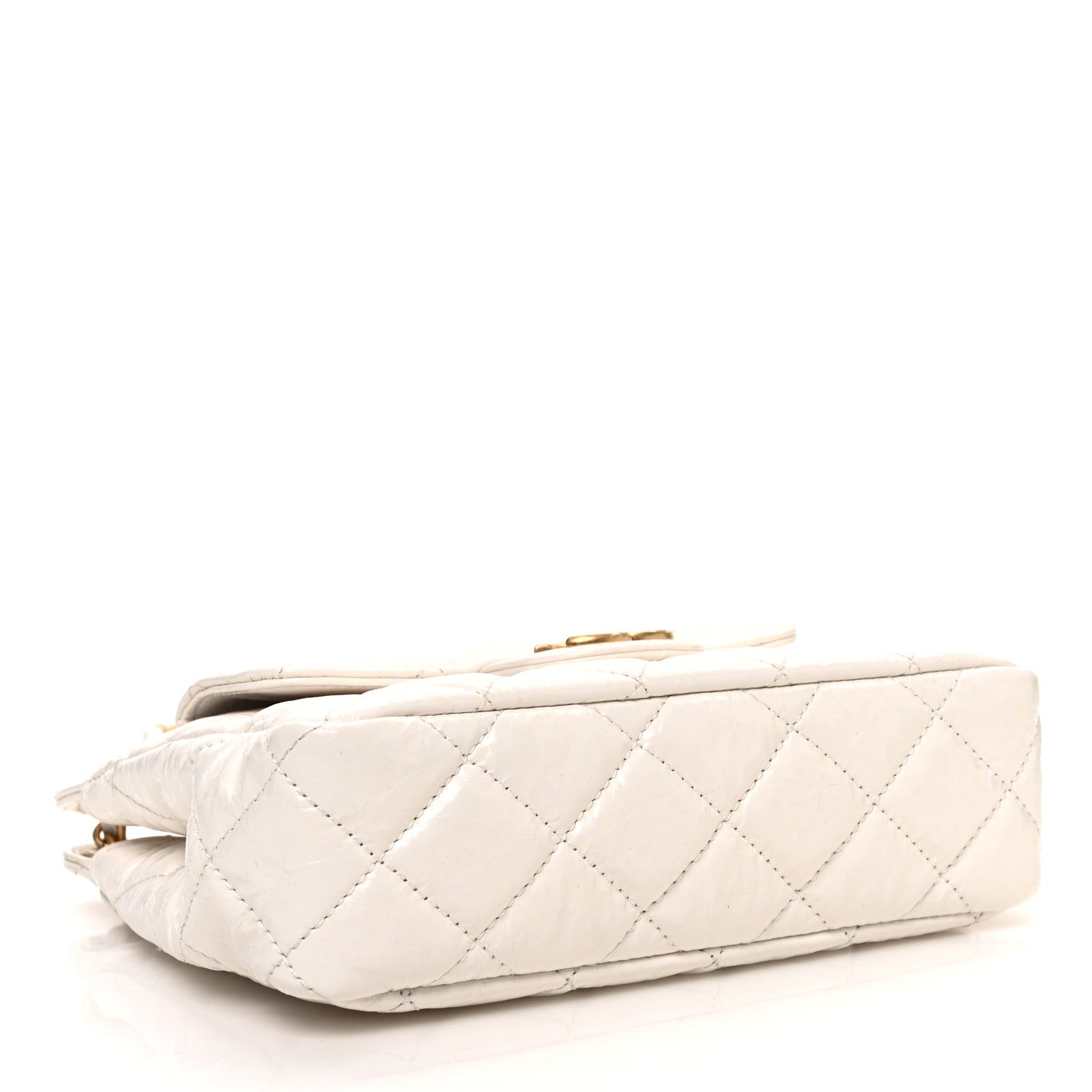 Shiny Crumpled Calfskin Quilted Small Wavy CC Hobo White
