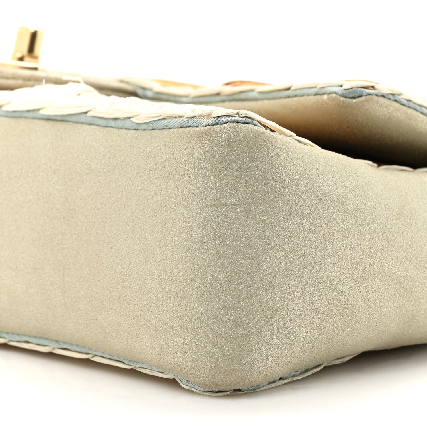 Metallic Woven Raffia Patchwork Single Flap Green