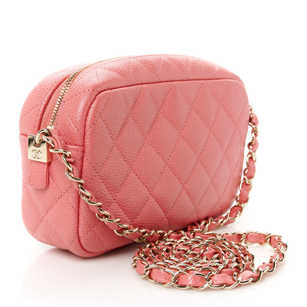 Iridescent Caviar Small Timeless Camera Case Coral