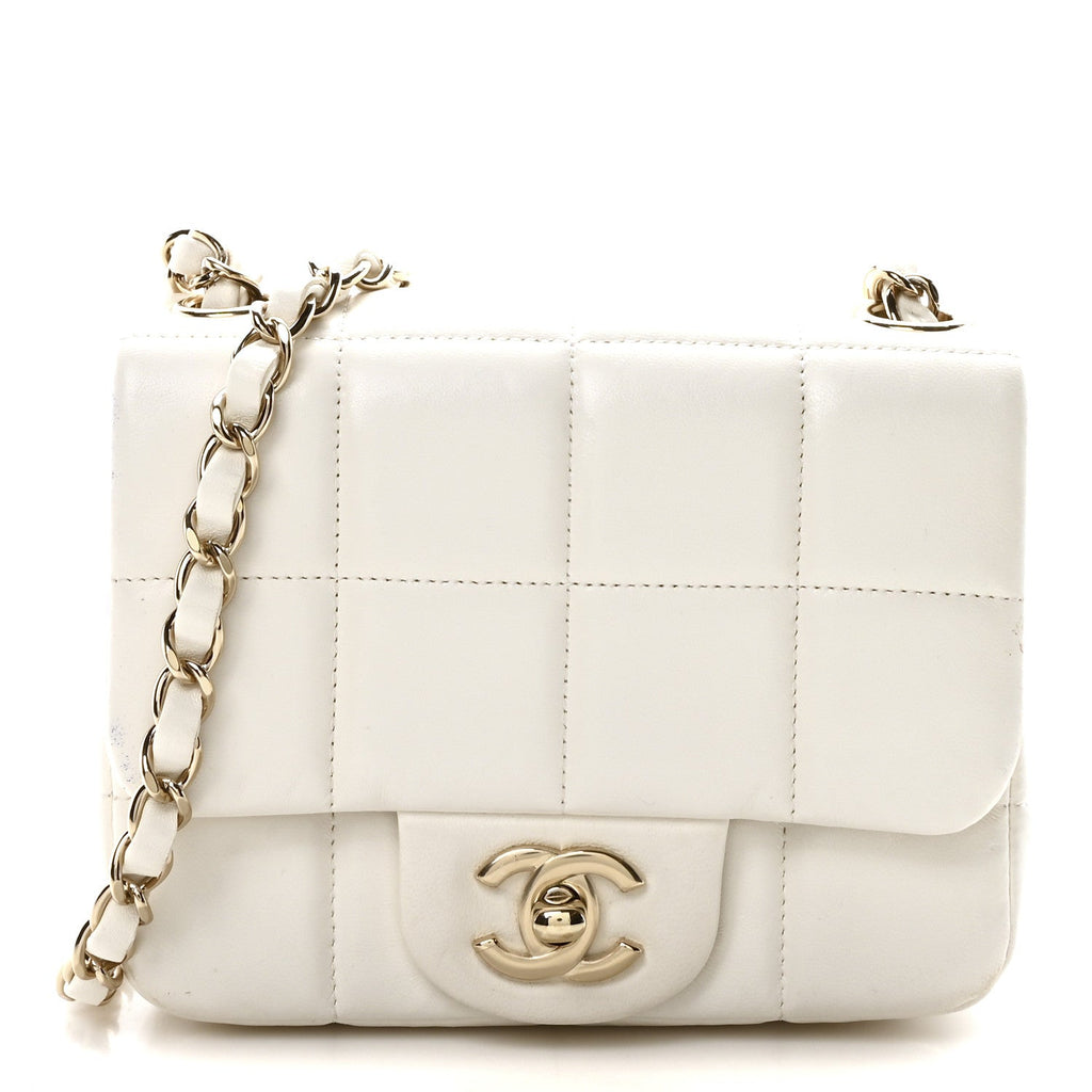 Lambskin Resin Crystal Square Quilted Monacoco Mini Square Flap White