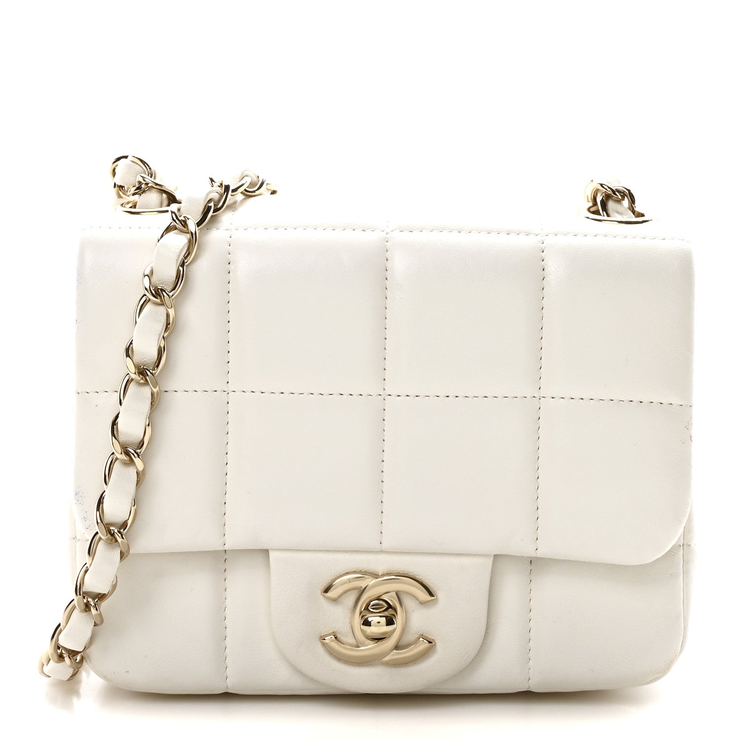 Lambskin Resin Crystal Square Quilted Monacoco Mini Square Flap White
