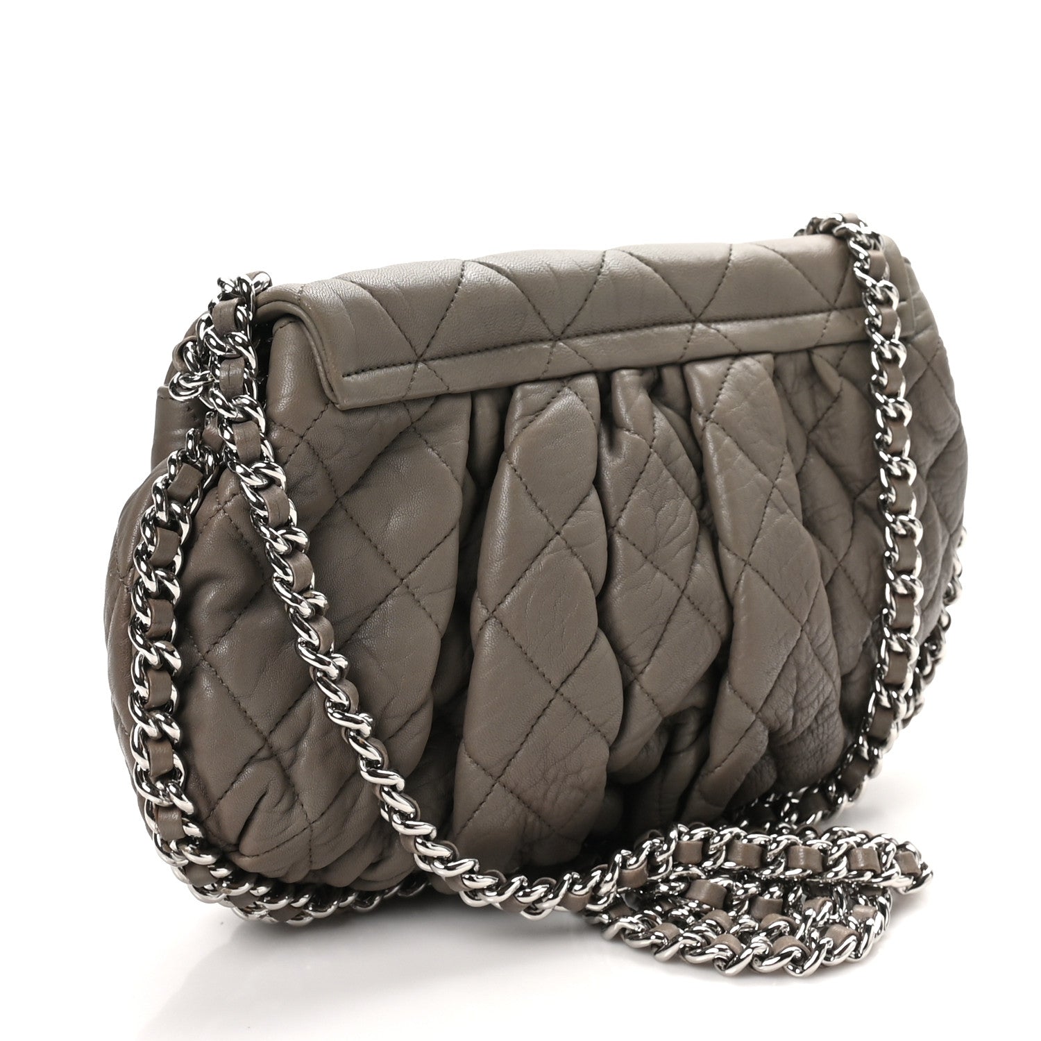 Washed Lambskin Quilted Medium Chain Around Messenger Taupe