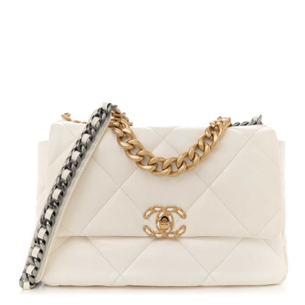 Goatskin Quilted Large Chanel 19 Flap White