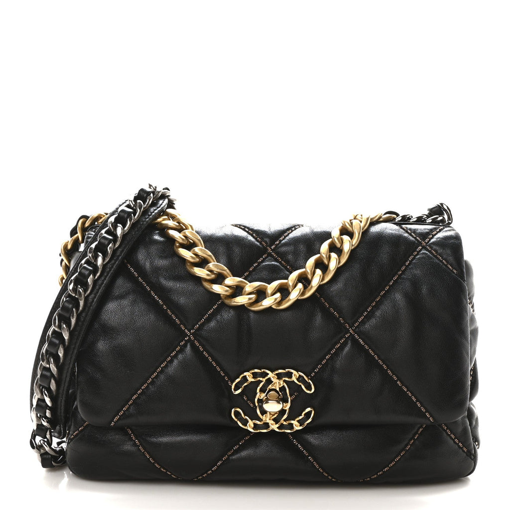 Lambskin Chain Quilted Medium Chanel 19 Flap Black