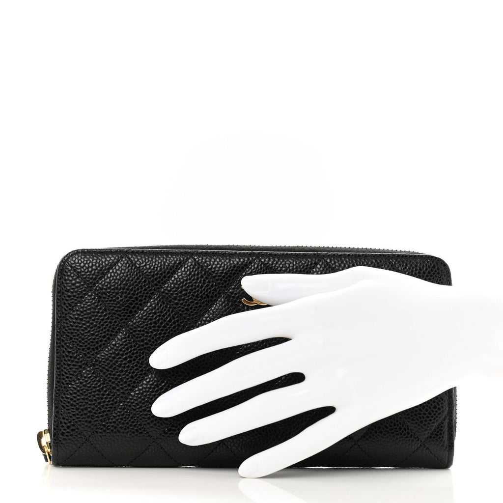 Caviar Quilted Large Gusset Zip Around Wallet Black