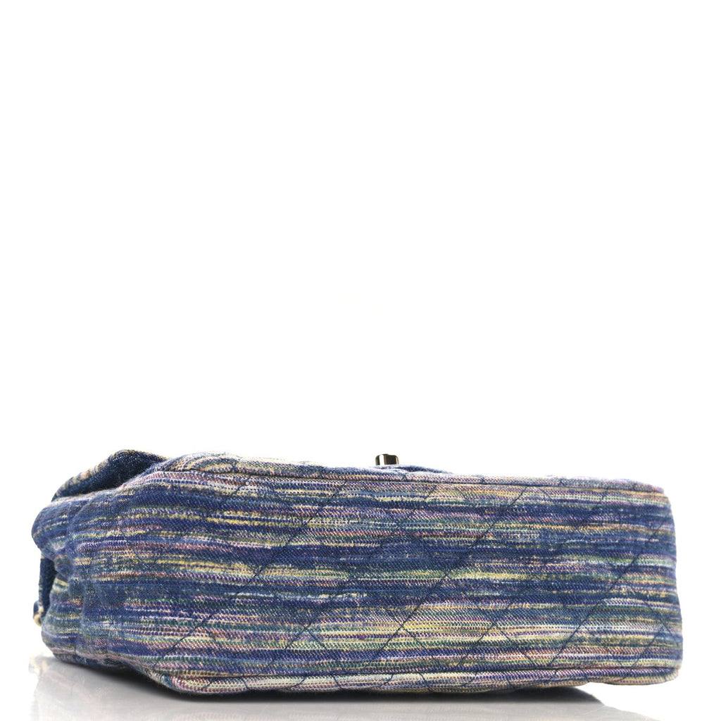 Striated Denim Quilted Classics in Fabrics Mini Rectangular Flap Navy Yellow Purple Green Multicolor