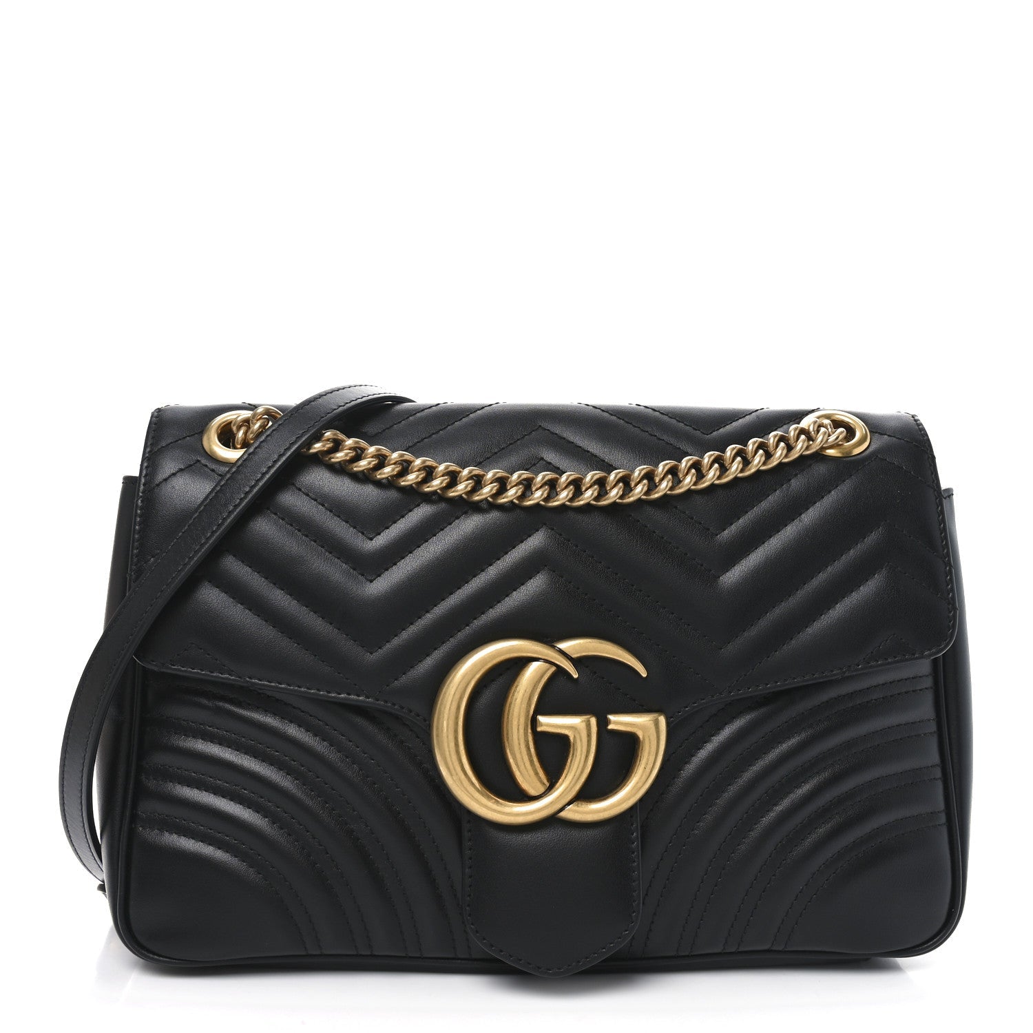 Calfskin Matelasse Medium GG Marmont Shoulder Bag Black