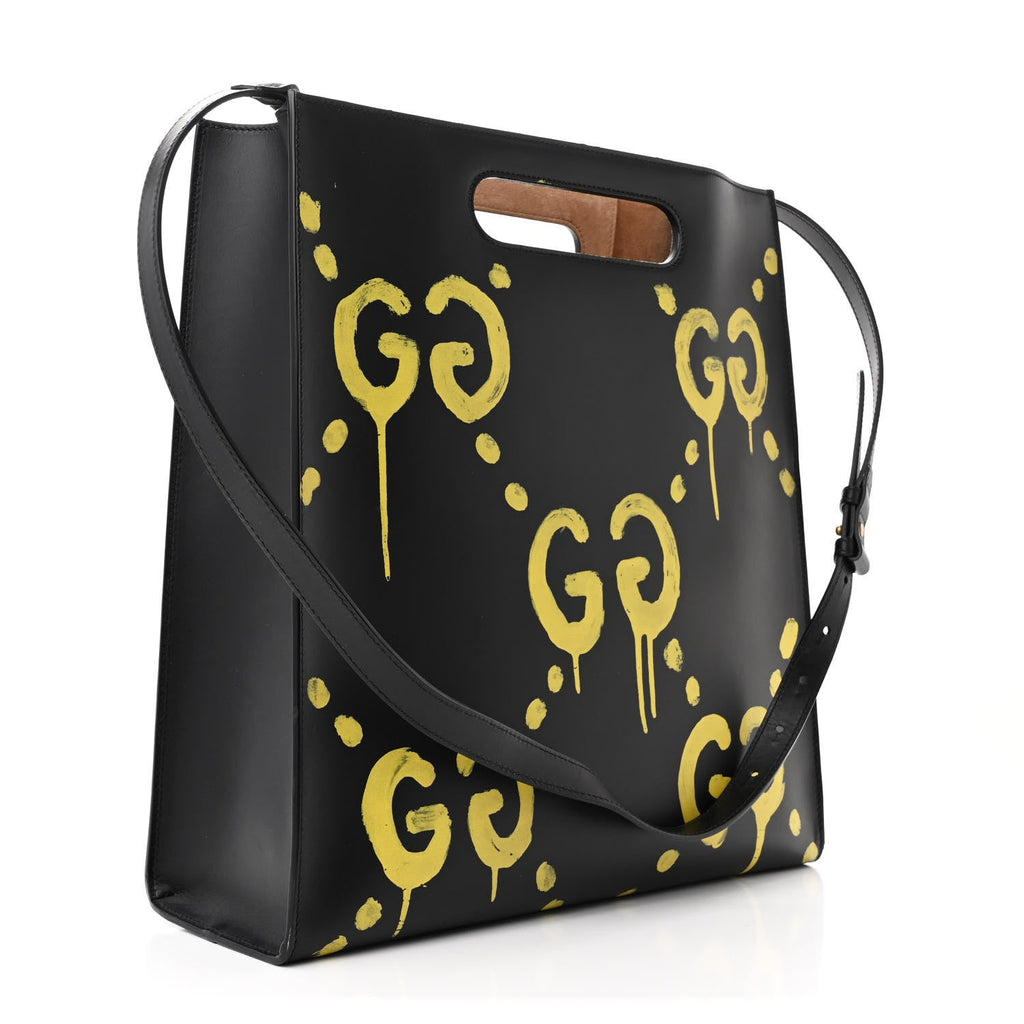 Calfskin GucciGhost Real Medium XL Tote Black Yellow