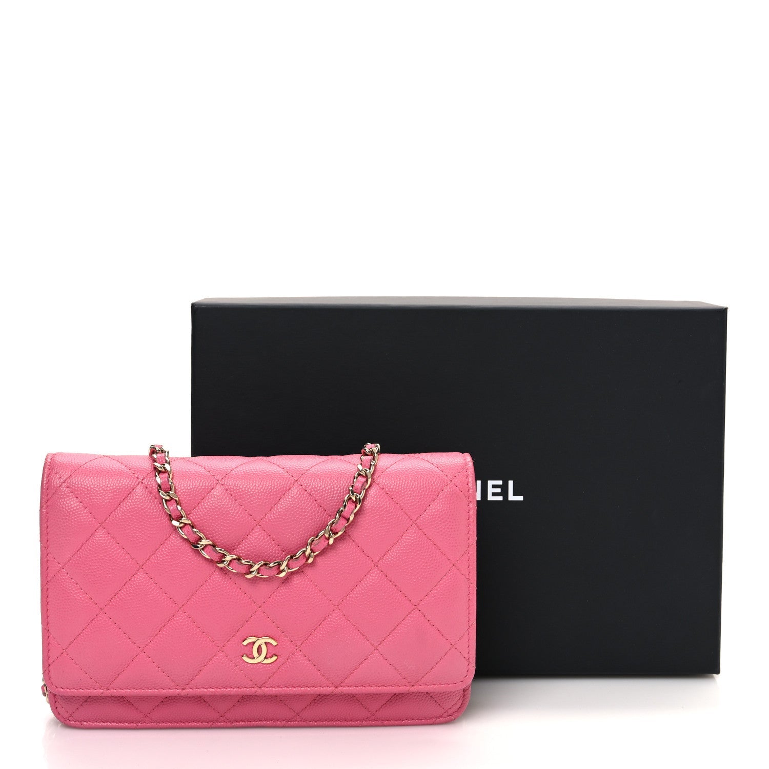 Caviar Quilted Wallet on Chain WOC Pink