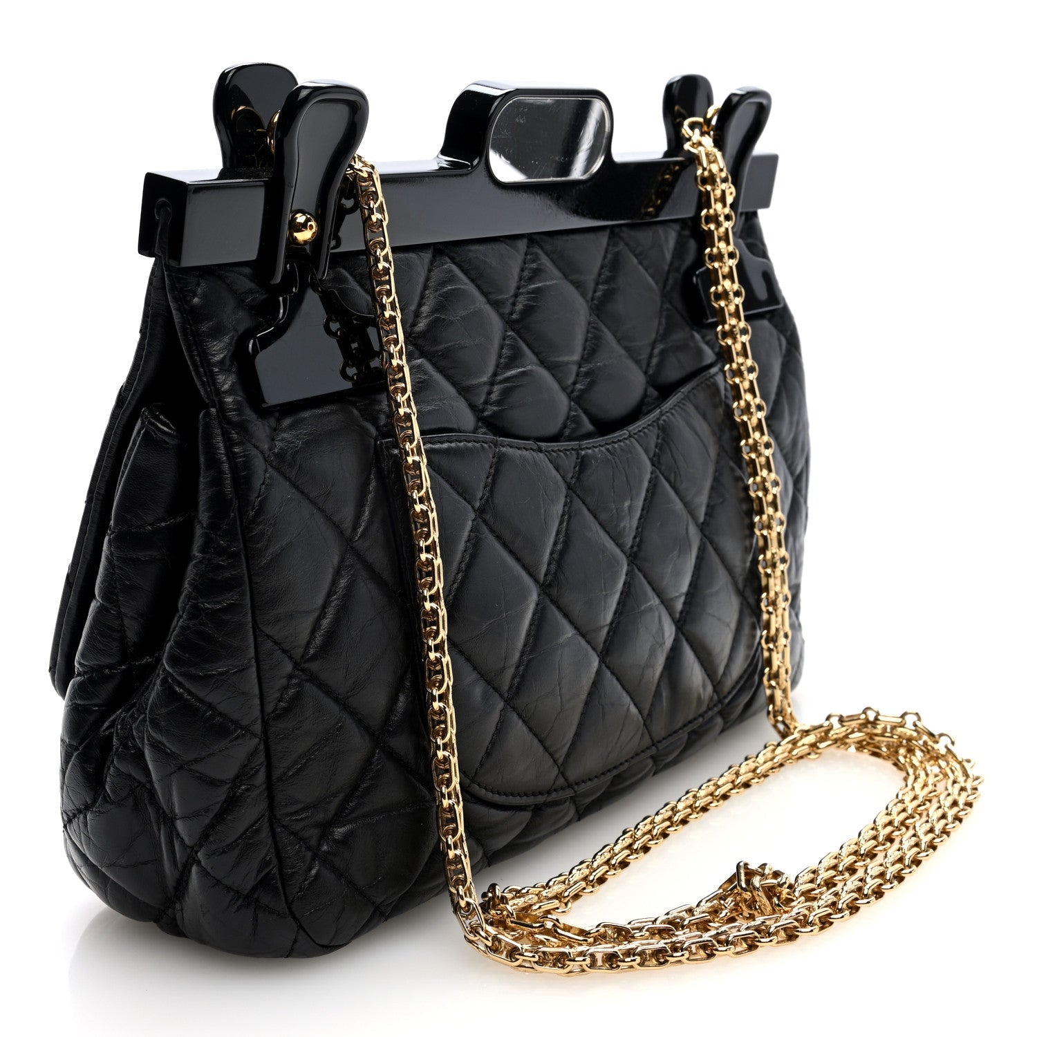 Aged Calfskin Quilted 2.55 Reissue 225 Hanger Flap Black