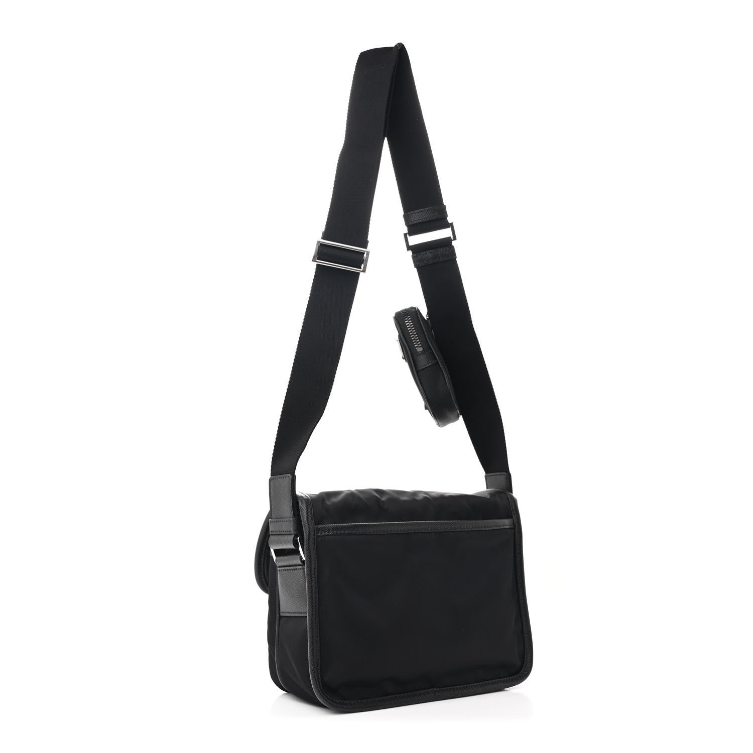 Re-Nylon Saffiano Pocket Double Snap Buckle Shoulder Bag Black