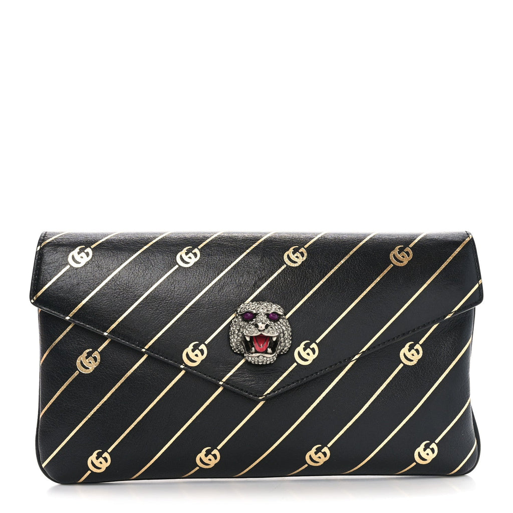 Calfskin Broadway GG Archive-P Envelope Clutch Black