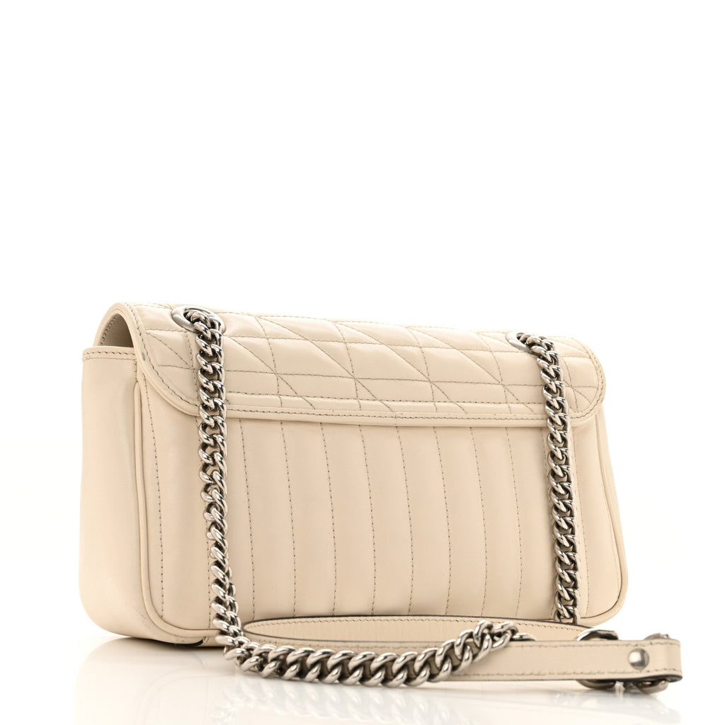 Calfskin Matelasse Aria Small GG Marmont Shoulder Bag Mystic White