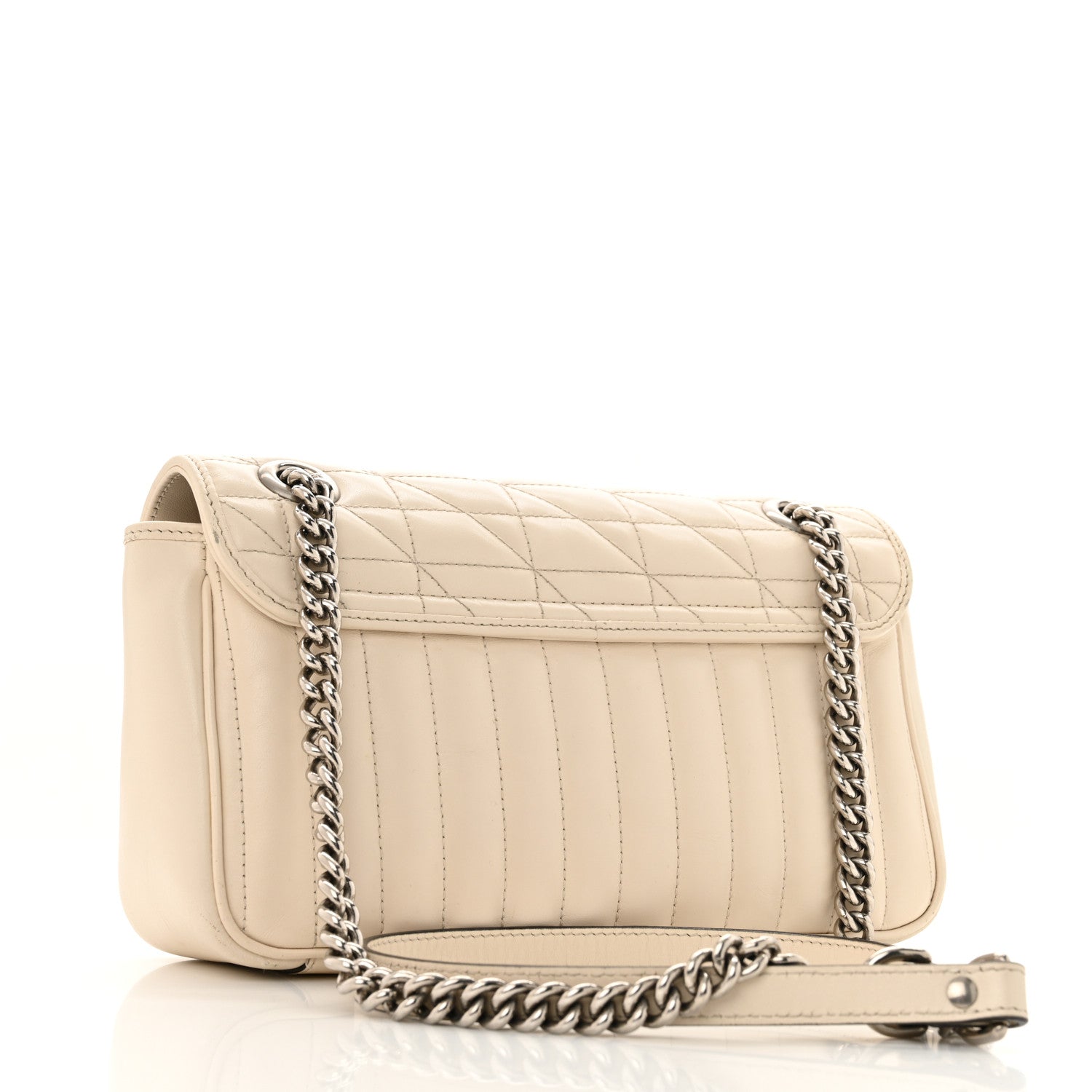 Calfskin Matelasse Aria Small GG Marmont Shoulder Bag Mystic White