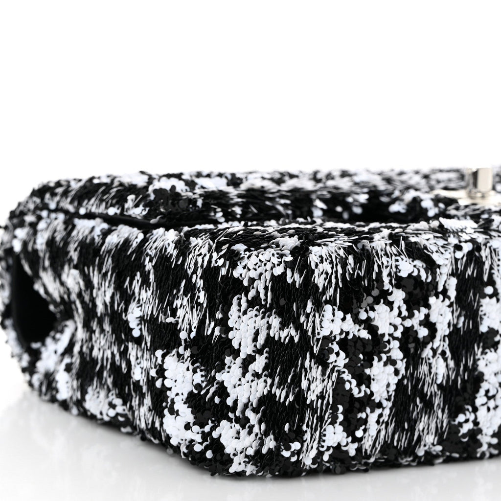 Sequin Houndstooth Medium Flap Black White