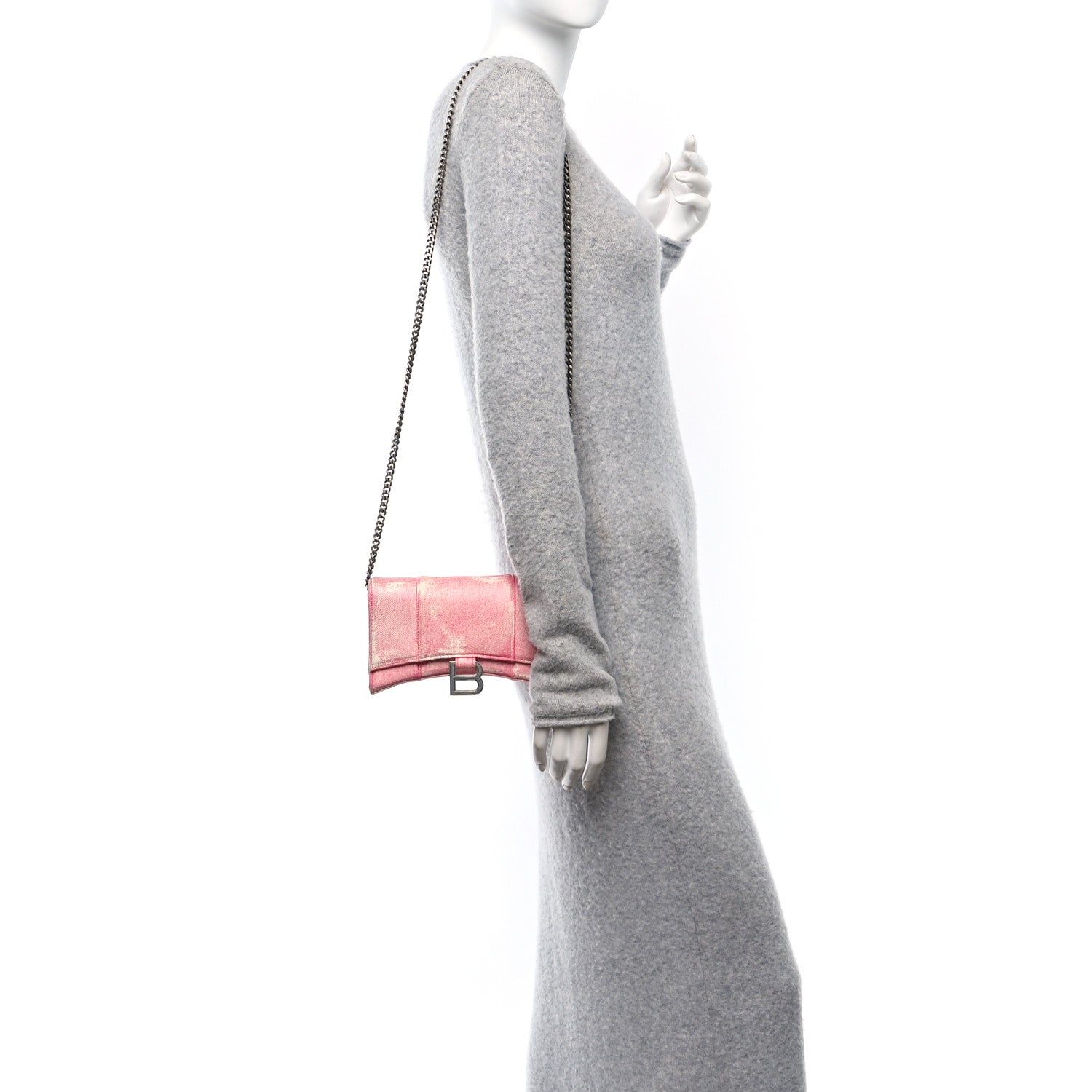 Nappa Denim Printed Hourglass Chain Bag Denim Pink