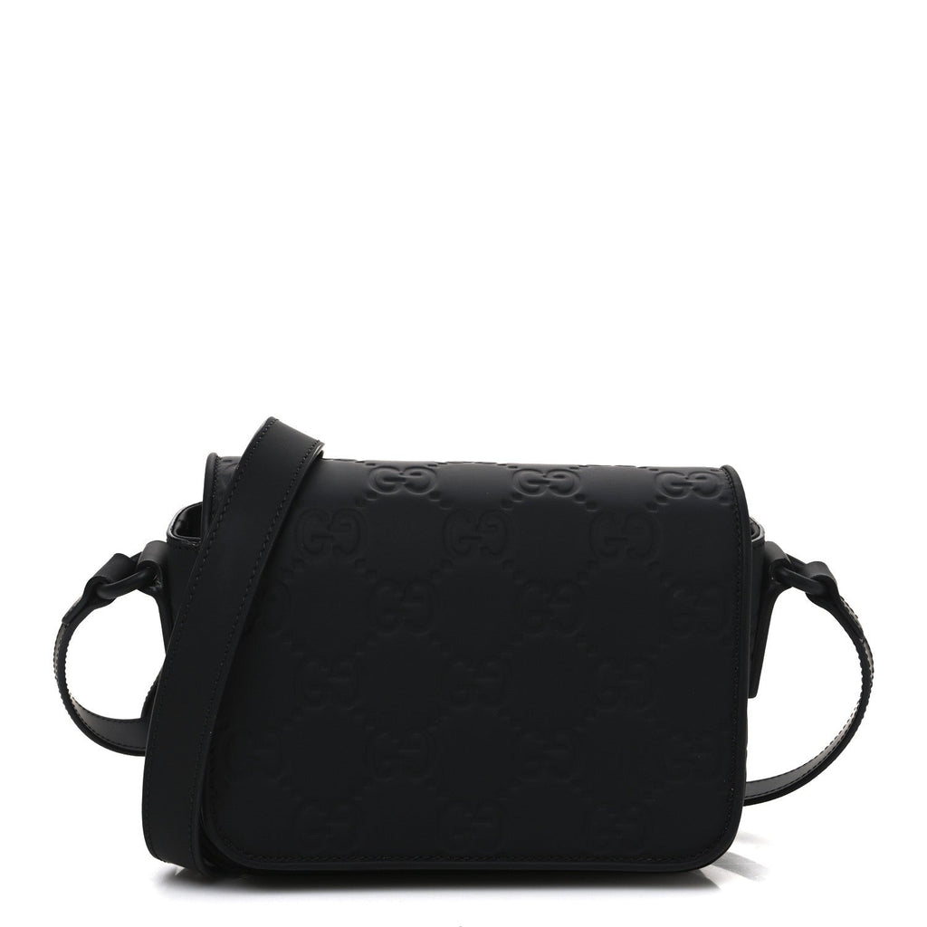 Rubber Effect Calfskin GG Mini Messenger Bag Black