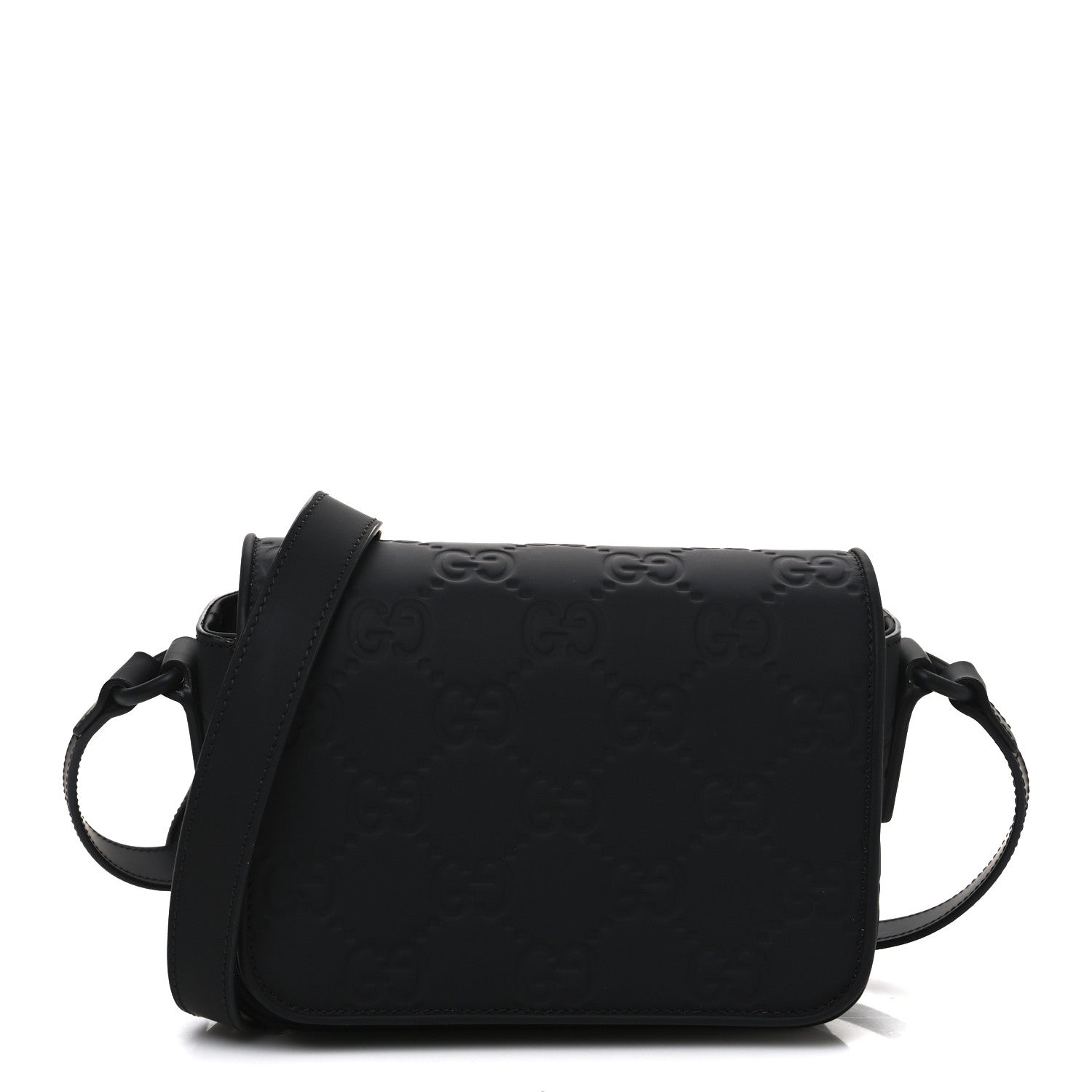 Rubber Effect Calfskin GG Mini Messenger Bag Black