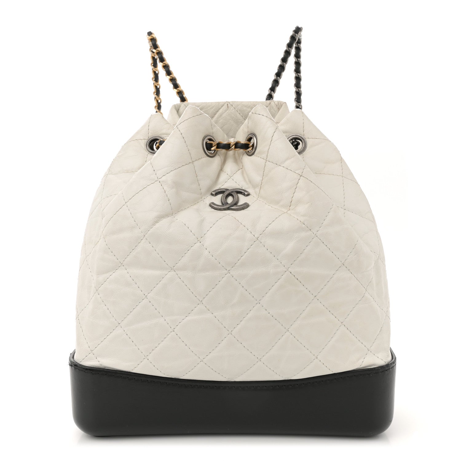Aged Calfskin Quilted Gabrielle Backpack Black White