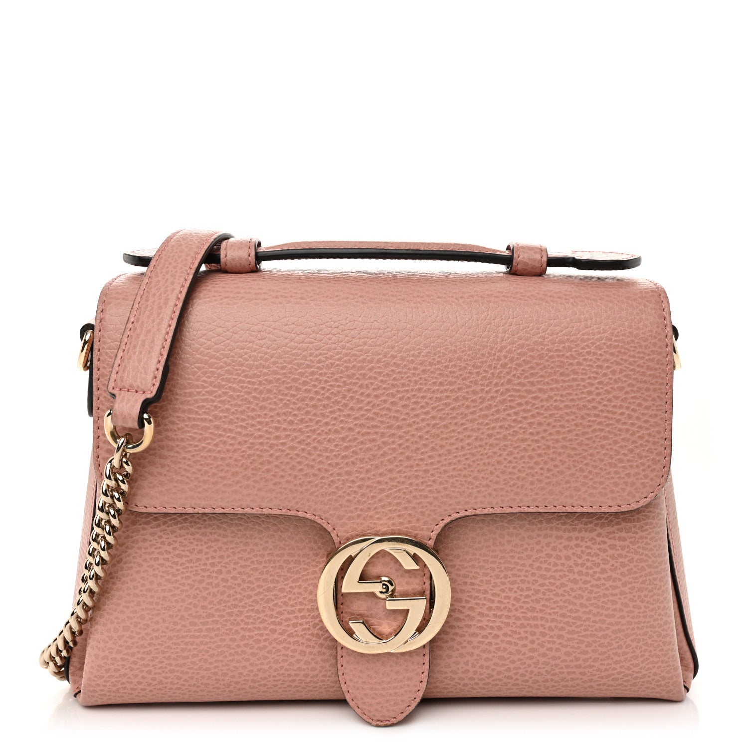 Dollar Calfskin Interlocking G Top Handle Shoulder Bag Soft Pink