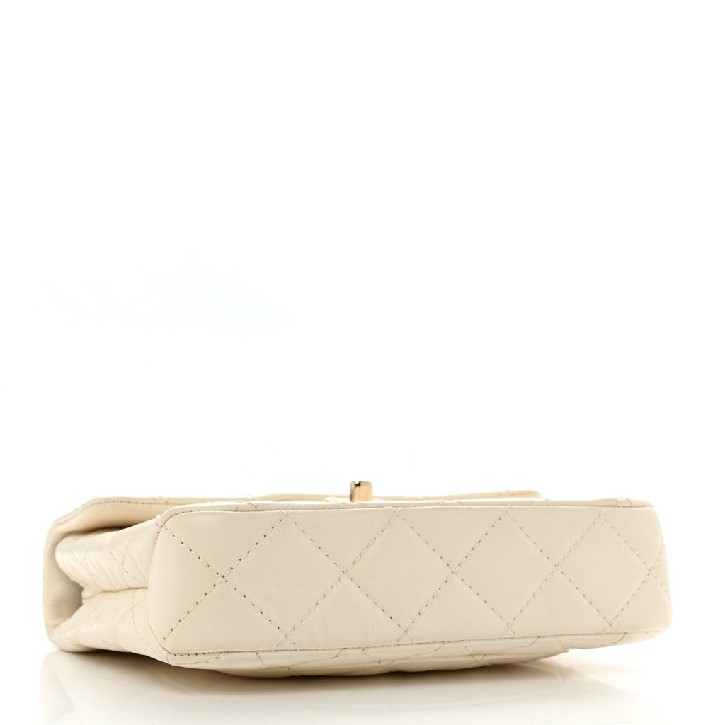 Shiny Crumpled Calfskin Quilted Top Handle Flap White