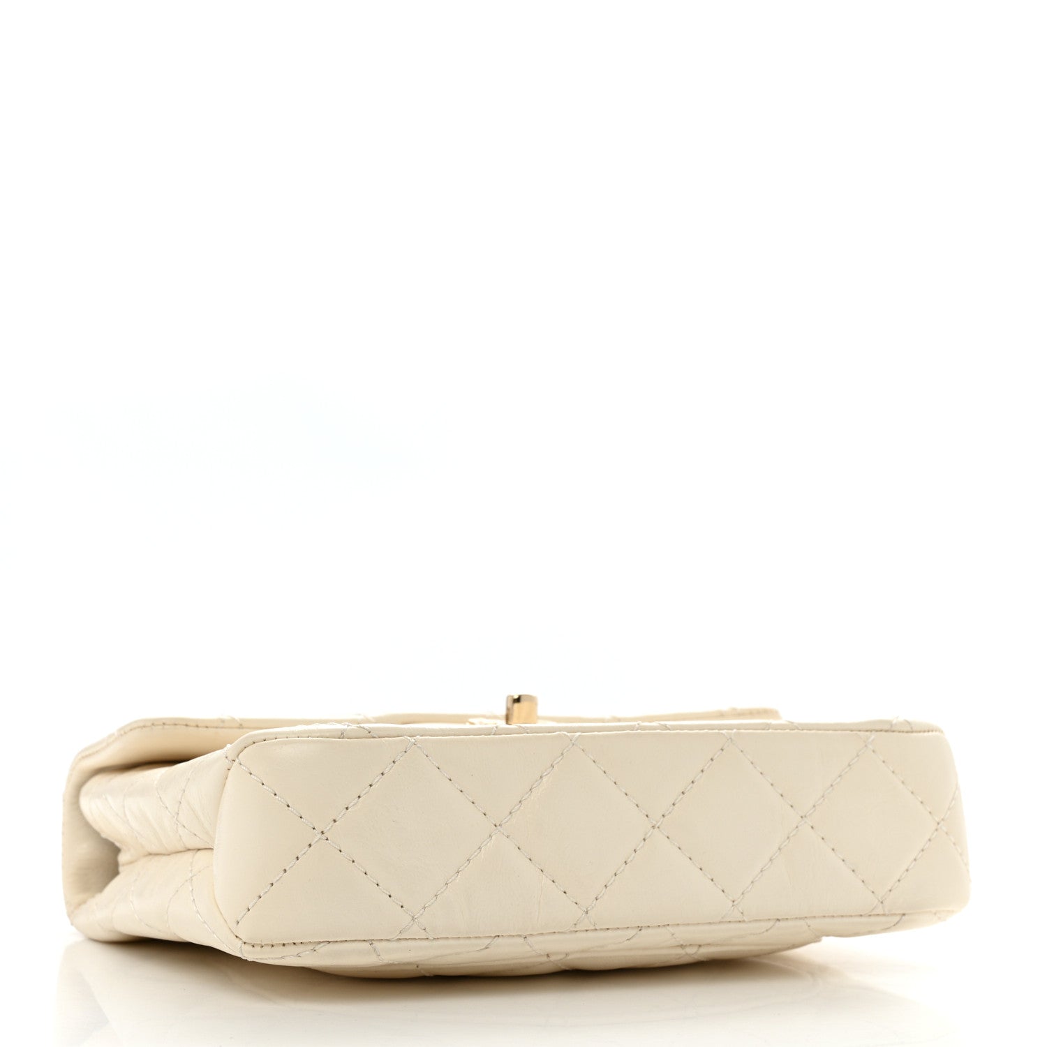 Shiny Crumpled Calfskin Quilted Top Handle Flap White