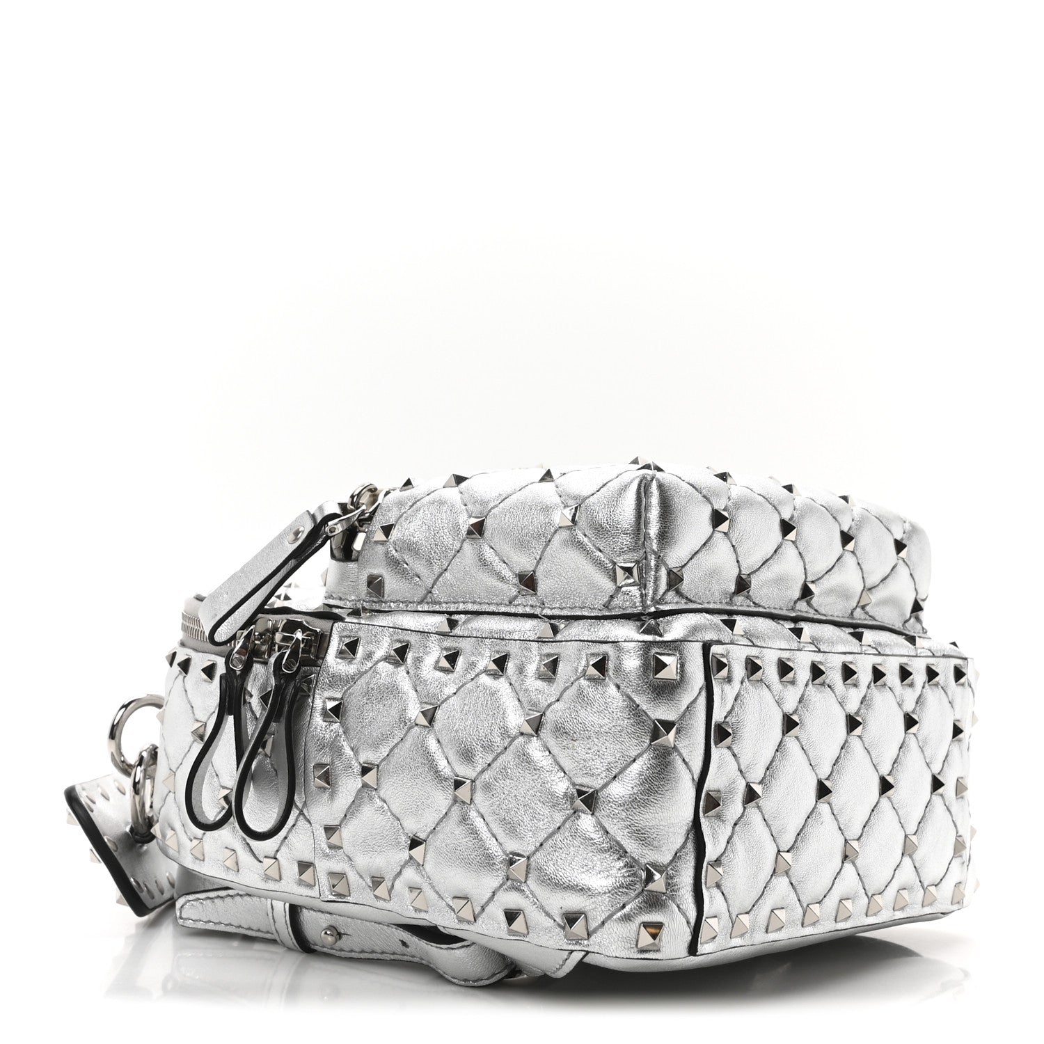 Metallic Nappa Mini Rockstud Spike Backpack Silver