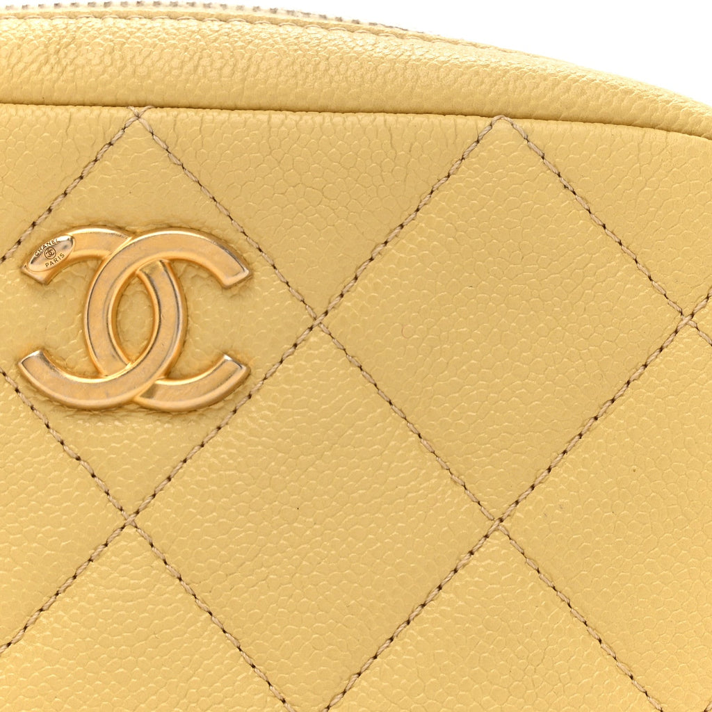 Shiny Caviar Quilted Chain Melody Camera Bag Yellow