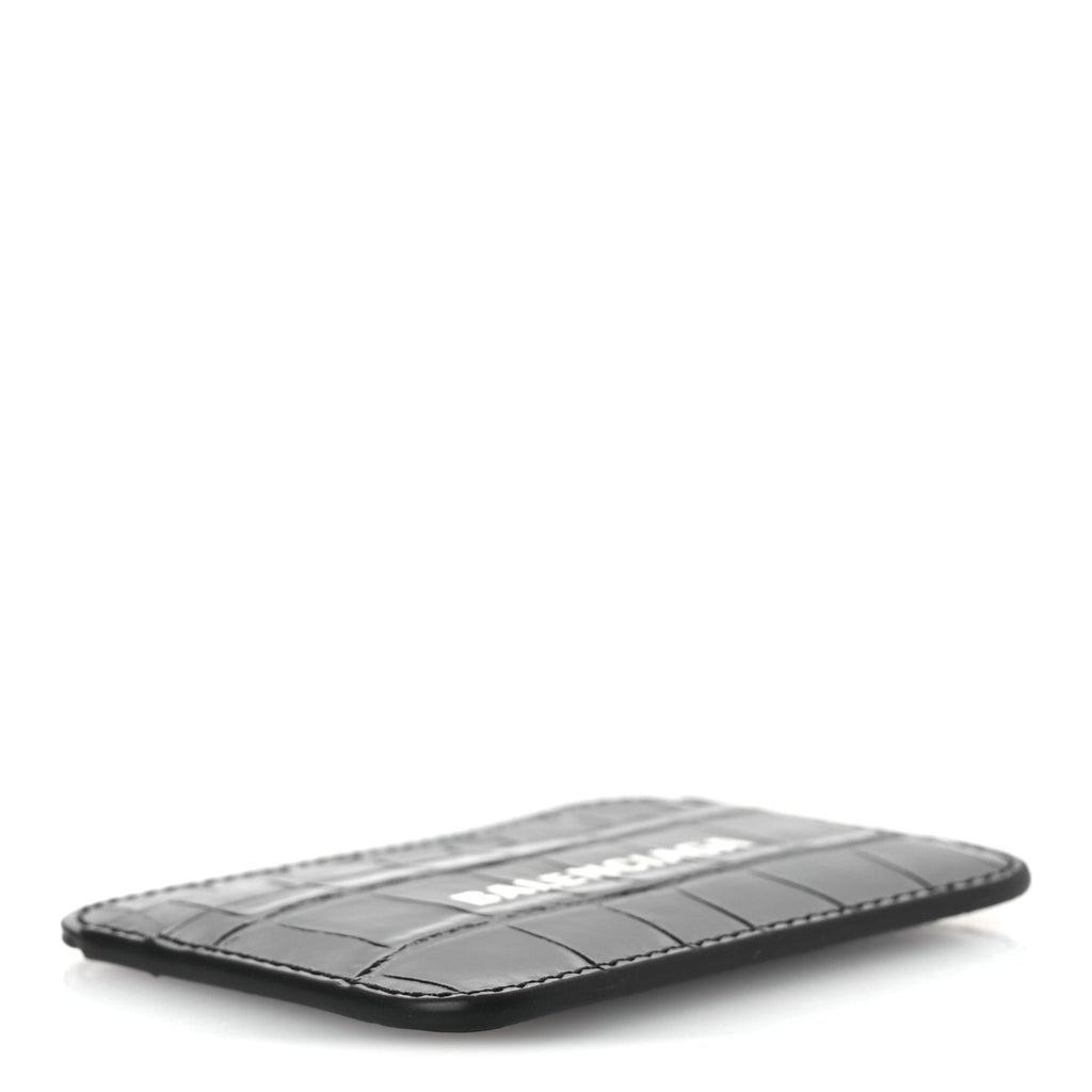 Shiny Calfskin Logo Crocodile Embossed Cash Rounded  Holder  Black White