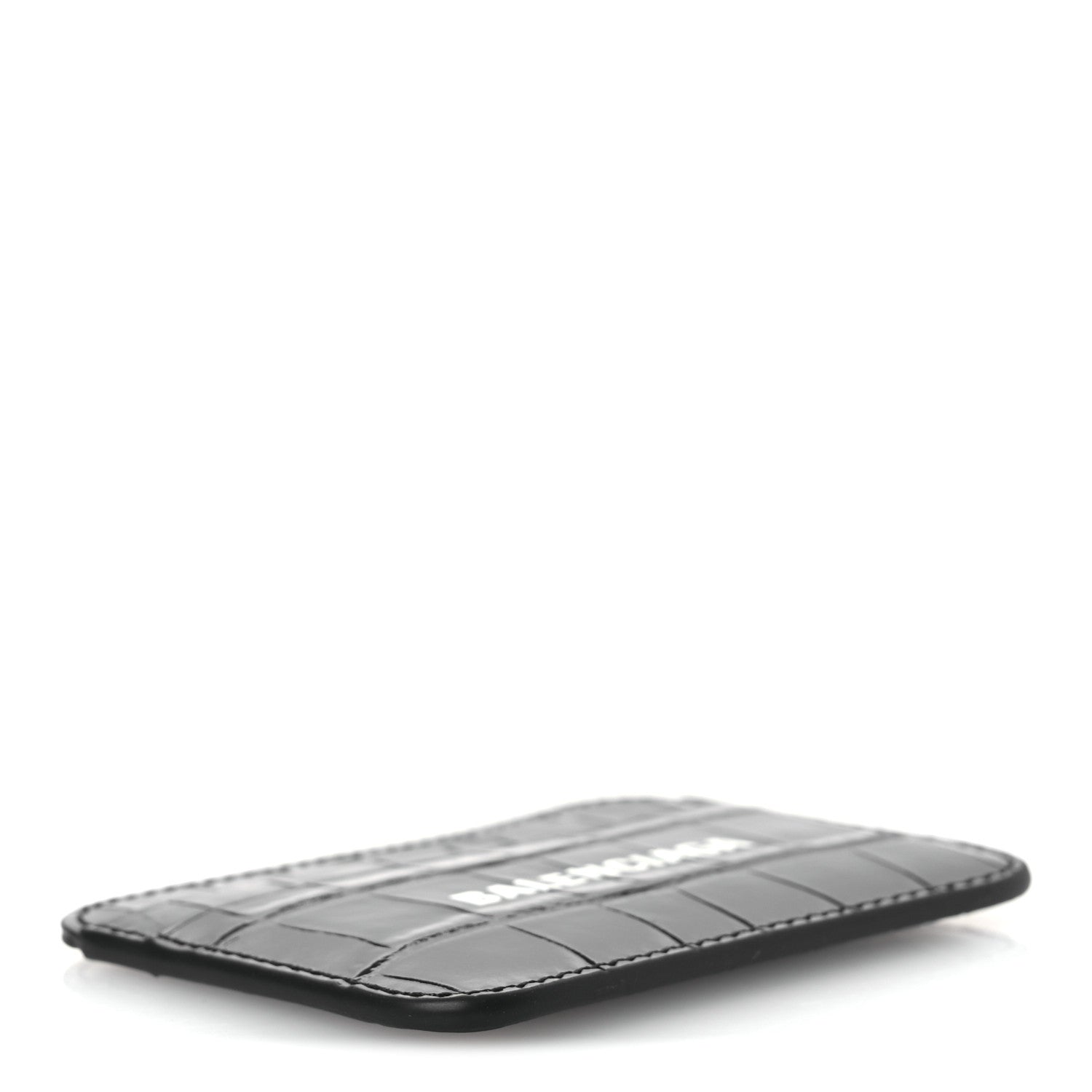 Shiny Calfskin Logo Crocodile Embossed Cash Rounded  Holder  Black White