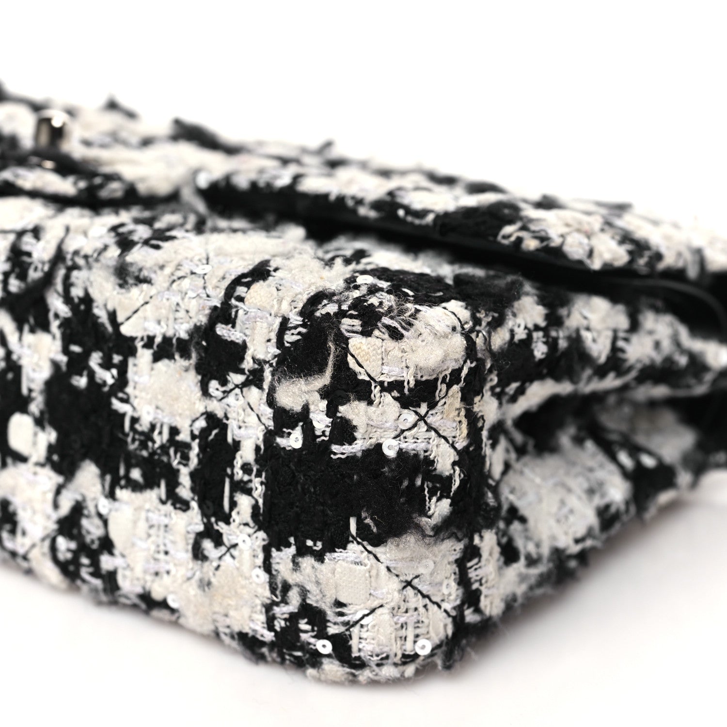 Tweed Quilted Medium Double Flap Black Ecru White