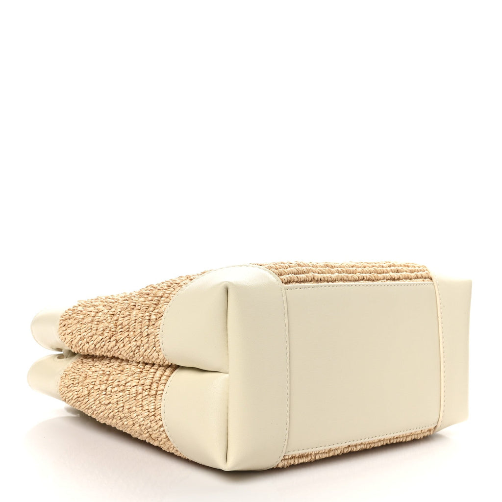 Raffia Calfskin Small Andiamo Shoulder Bag Sea Salt Natural