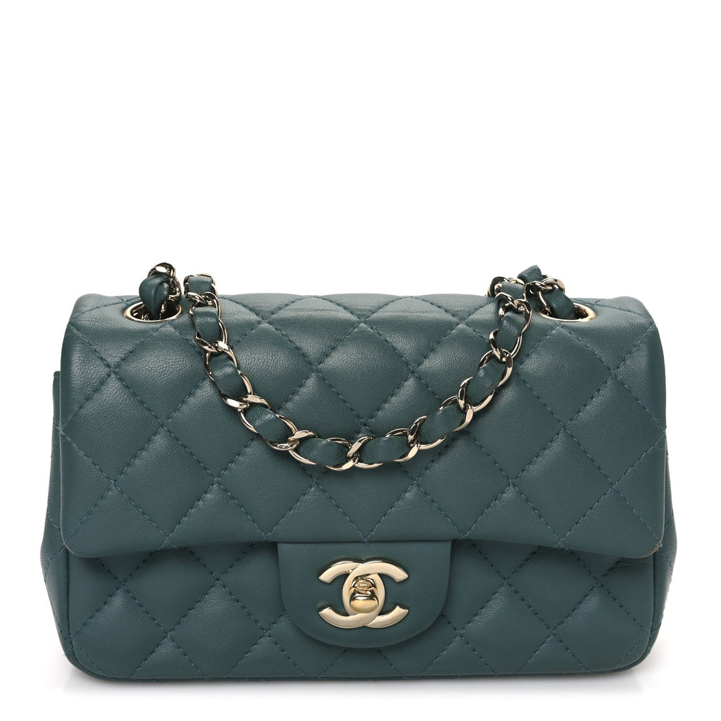 Lambskin Quilted Mini Rectangular Flap Dark Green