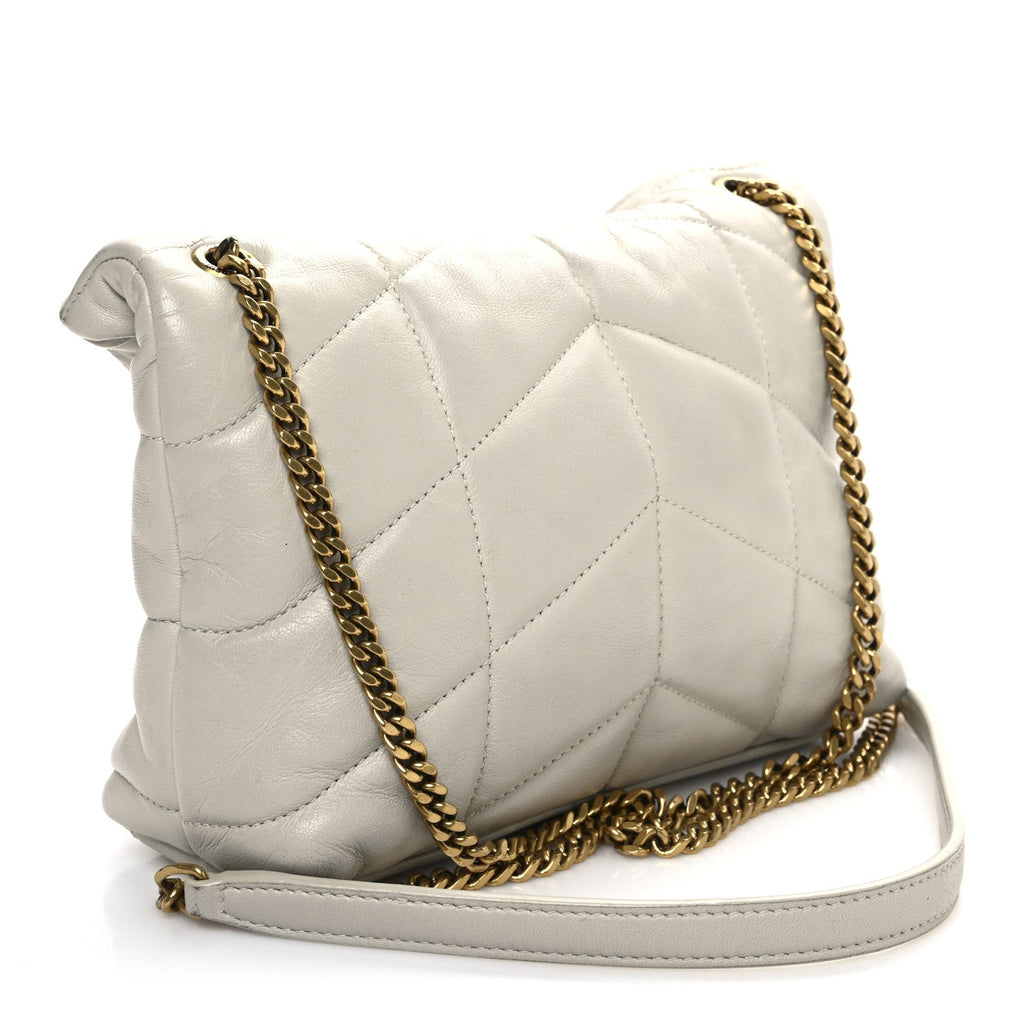 Lambskin Quilted Toy Loulou Puffer Monogram Chain Satchel Crema Soft