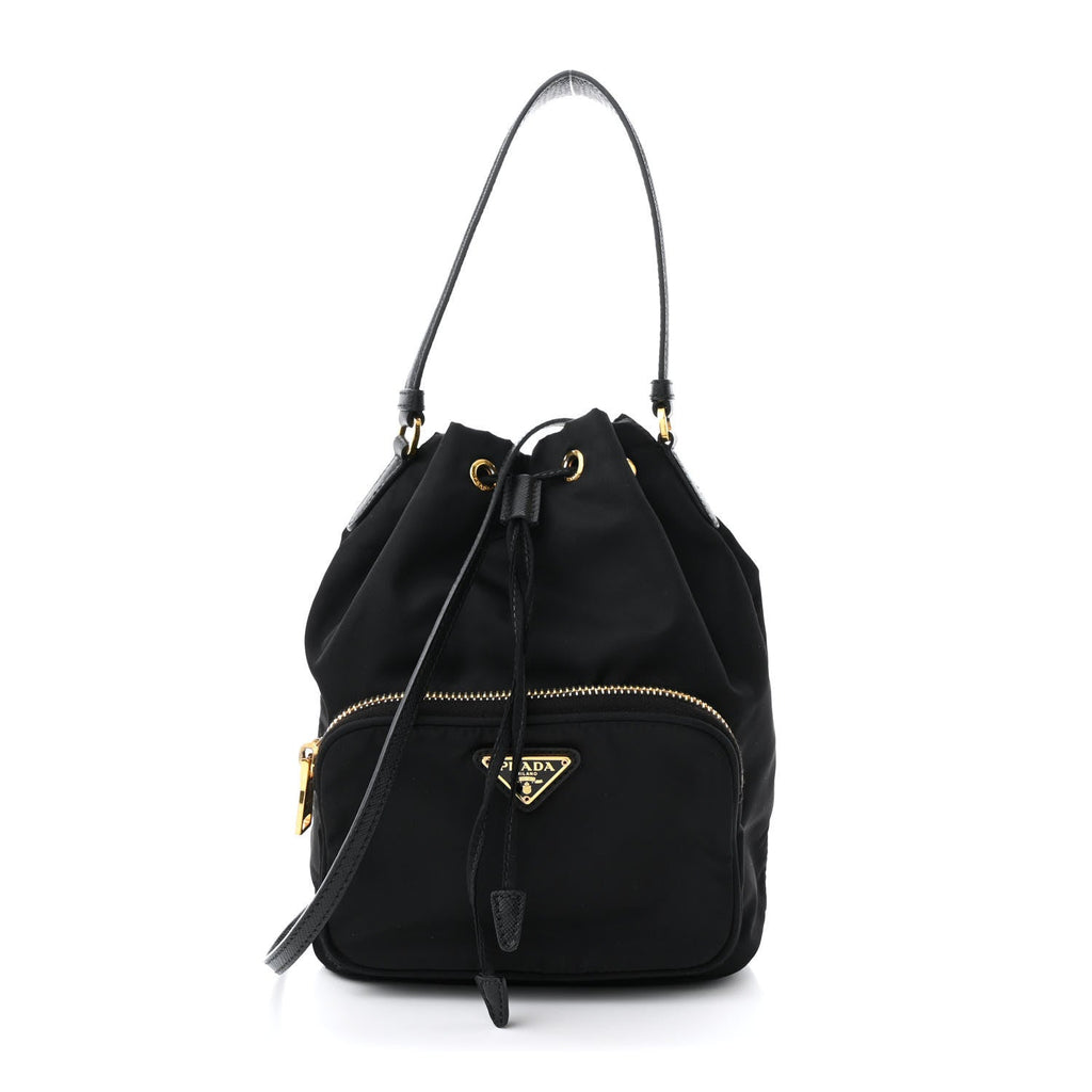 Saffiano Tessuto Nylon Mini Bucket Crossbody Bag Black